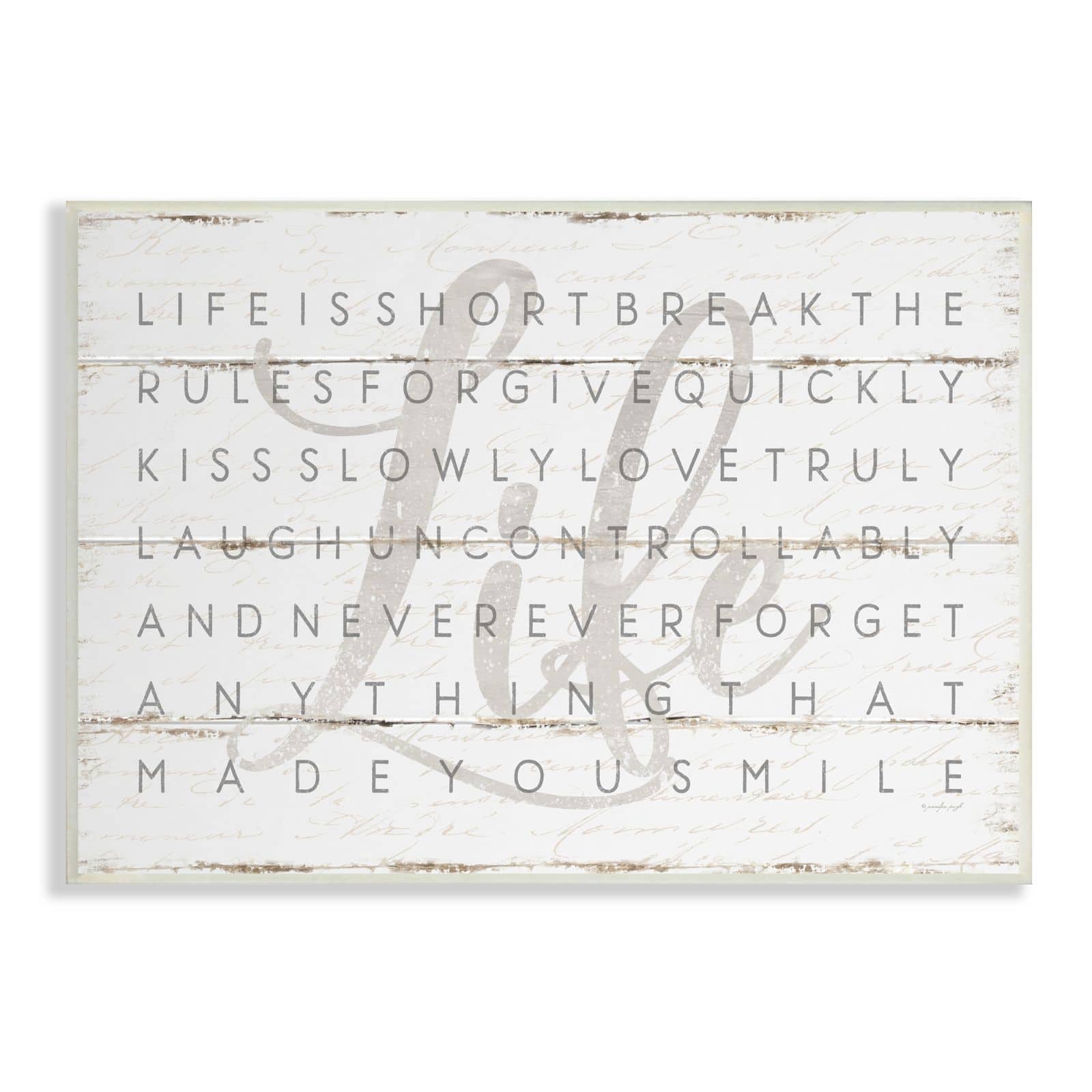 Stupell Industries Life Is Short Smile Grey on White Planked Look Wood Wall Plaque