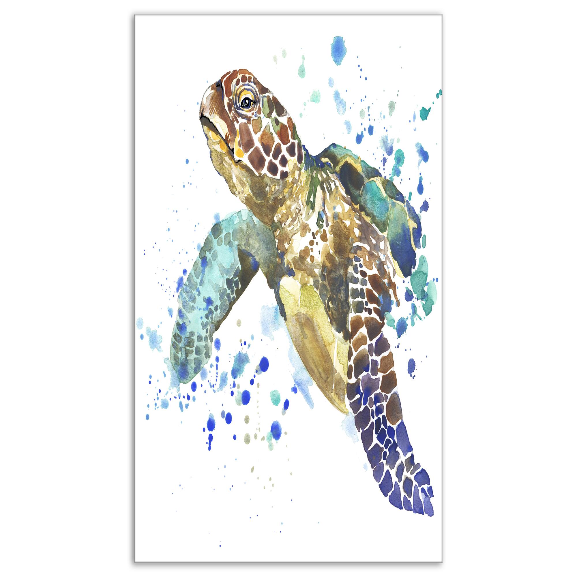 Designart - Blue Sea Turtle - Animal Canvas Art Print