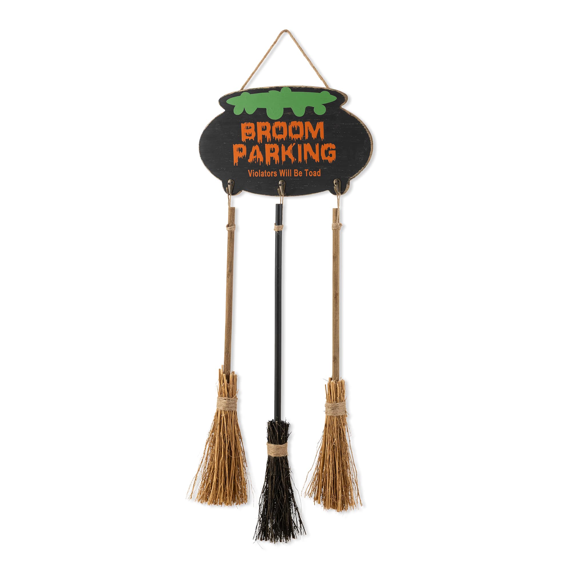 Glitzhome® 37" Halloween Wooden Cauldron and Broom Porch Decor