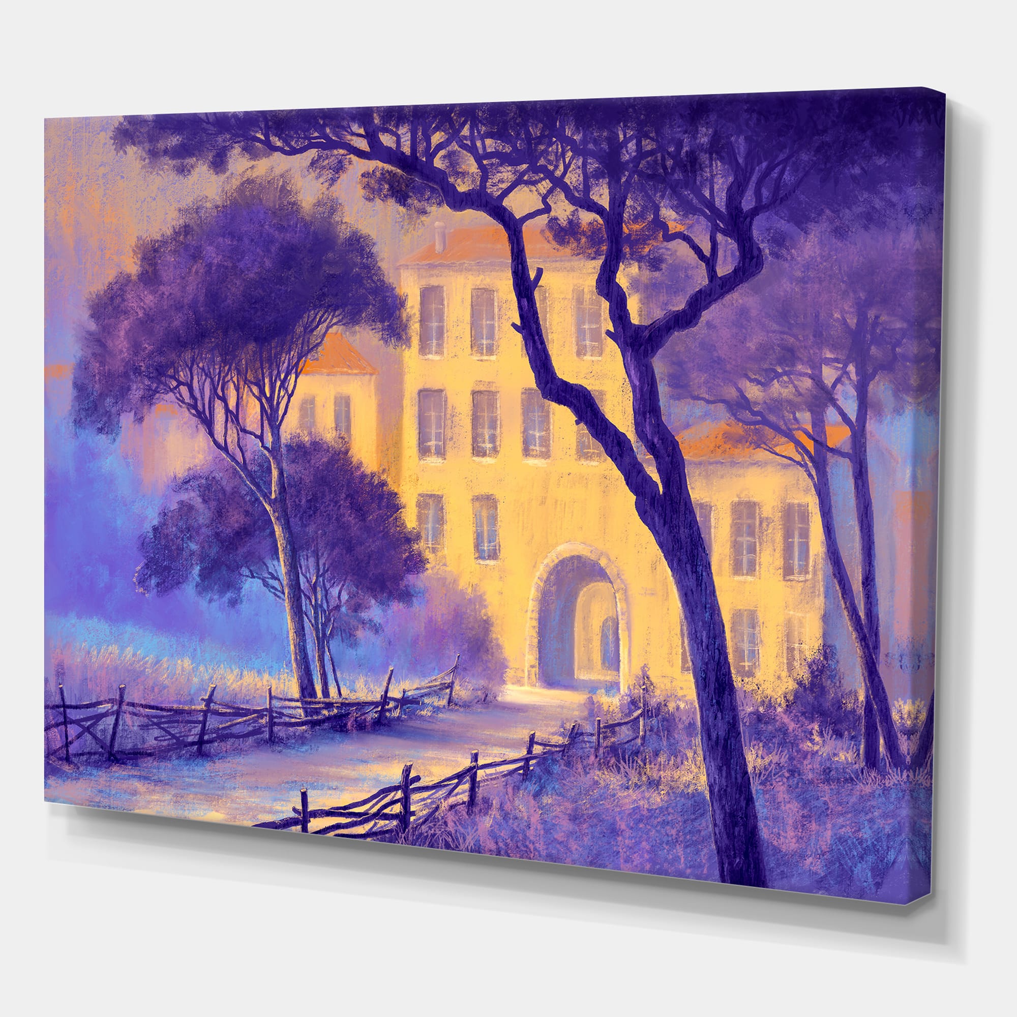 Designart - Street Landscape On Footpath & Trees In A City - Traditional Canvas Wall Art Print