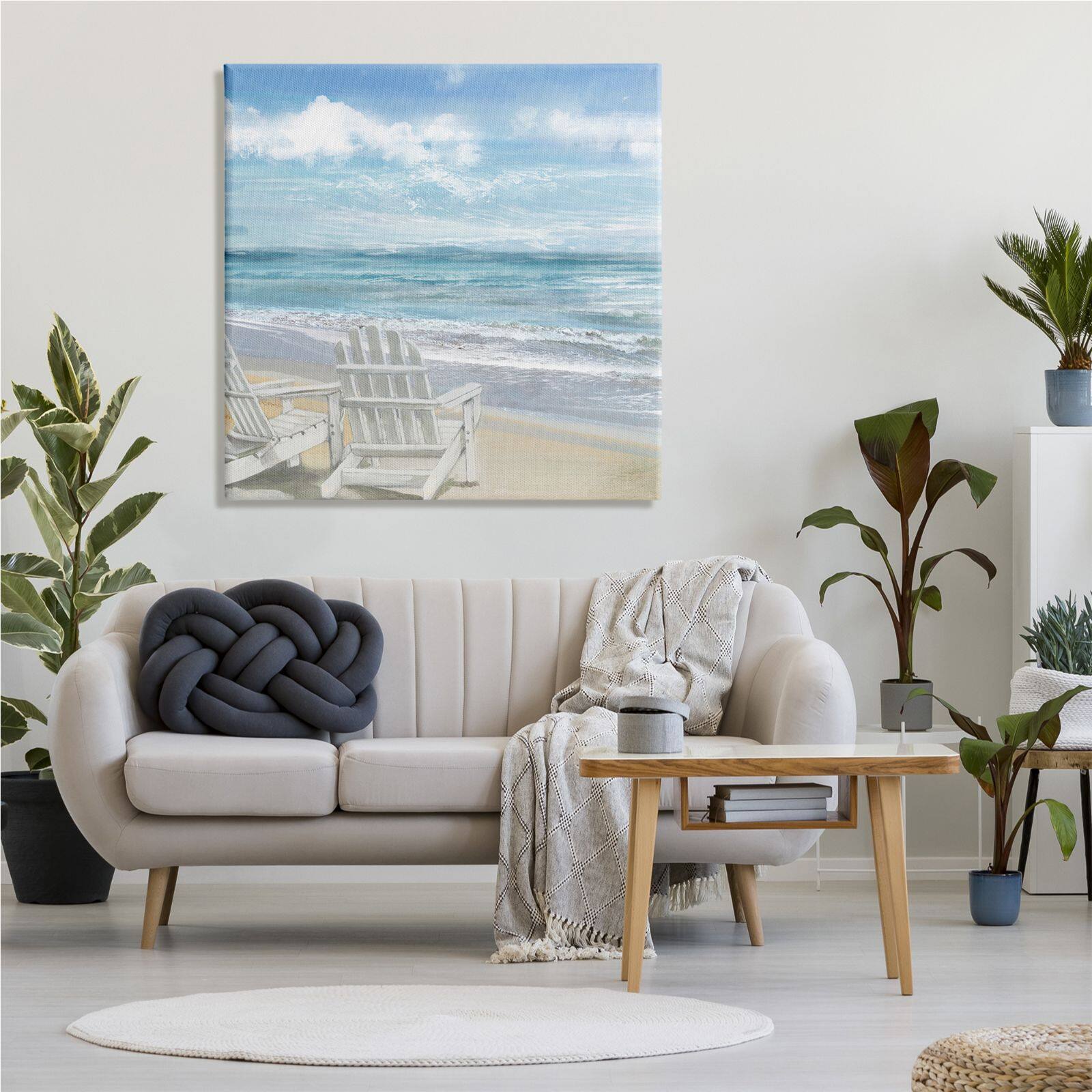 Stupell Industries White Adirondack Chairs on the Beach Painting Canvas Wall Art