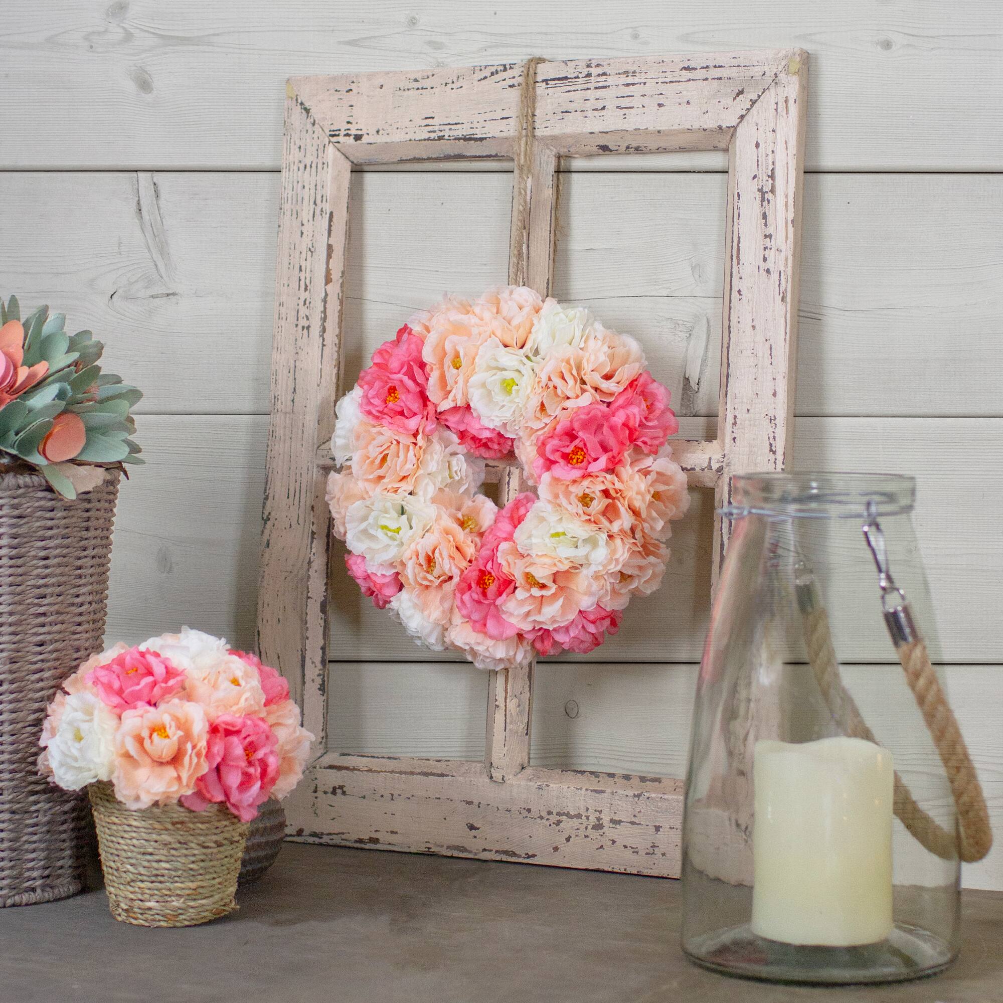 8" Pink & White Peony Artificial Spring Floral Wreath