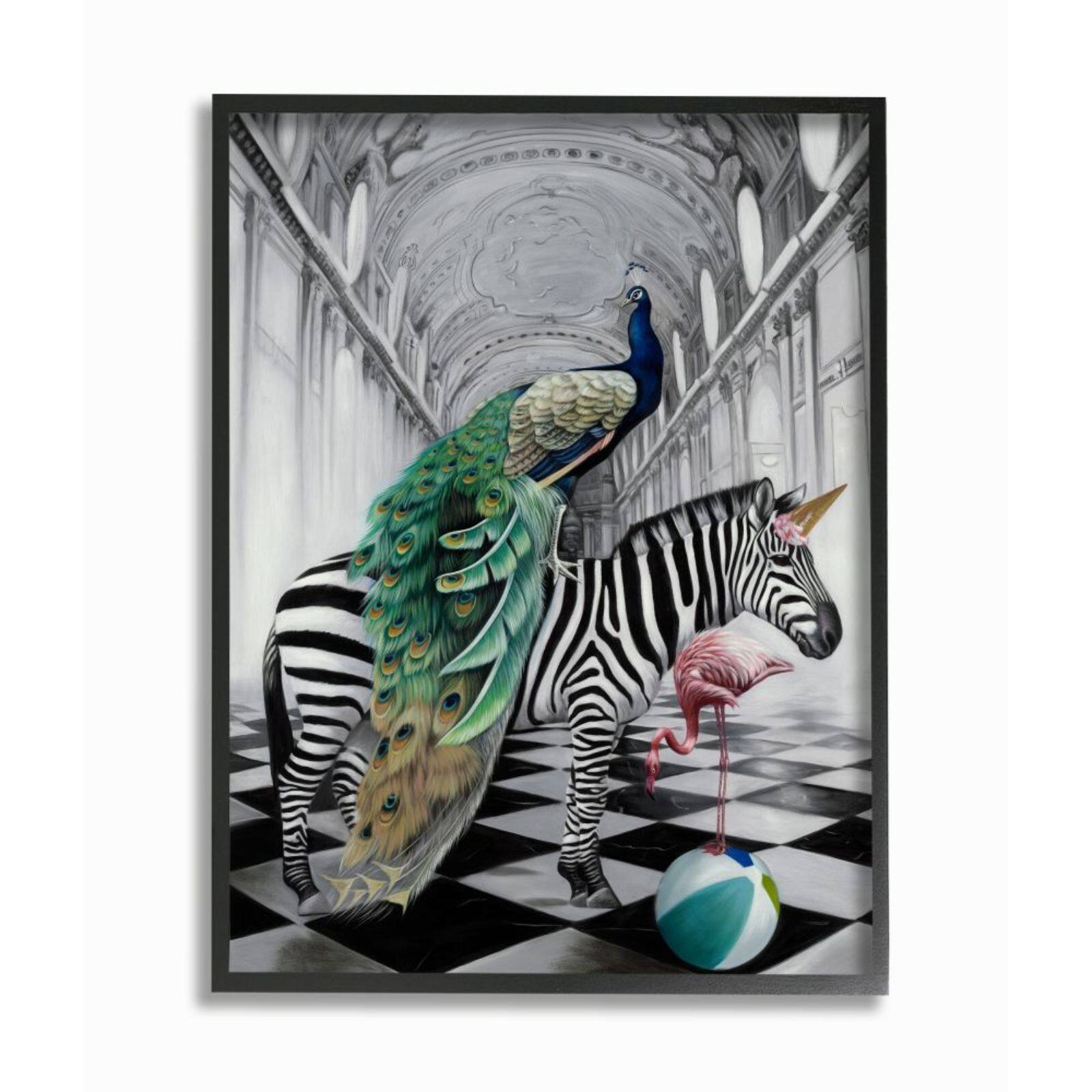 Stupell Industries Funny Zebra Birds with Black Frame Wall Accent