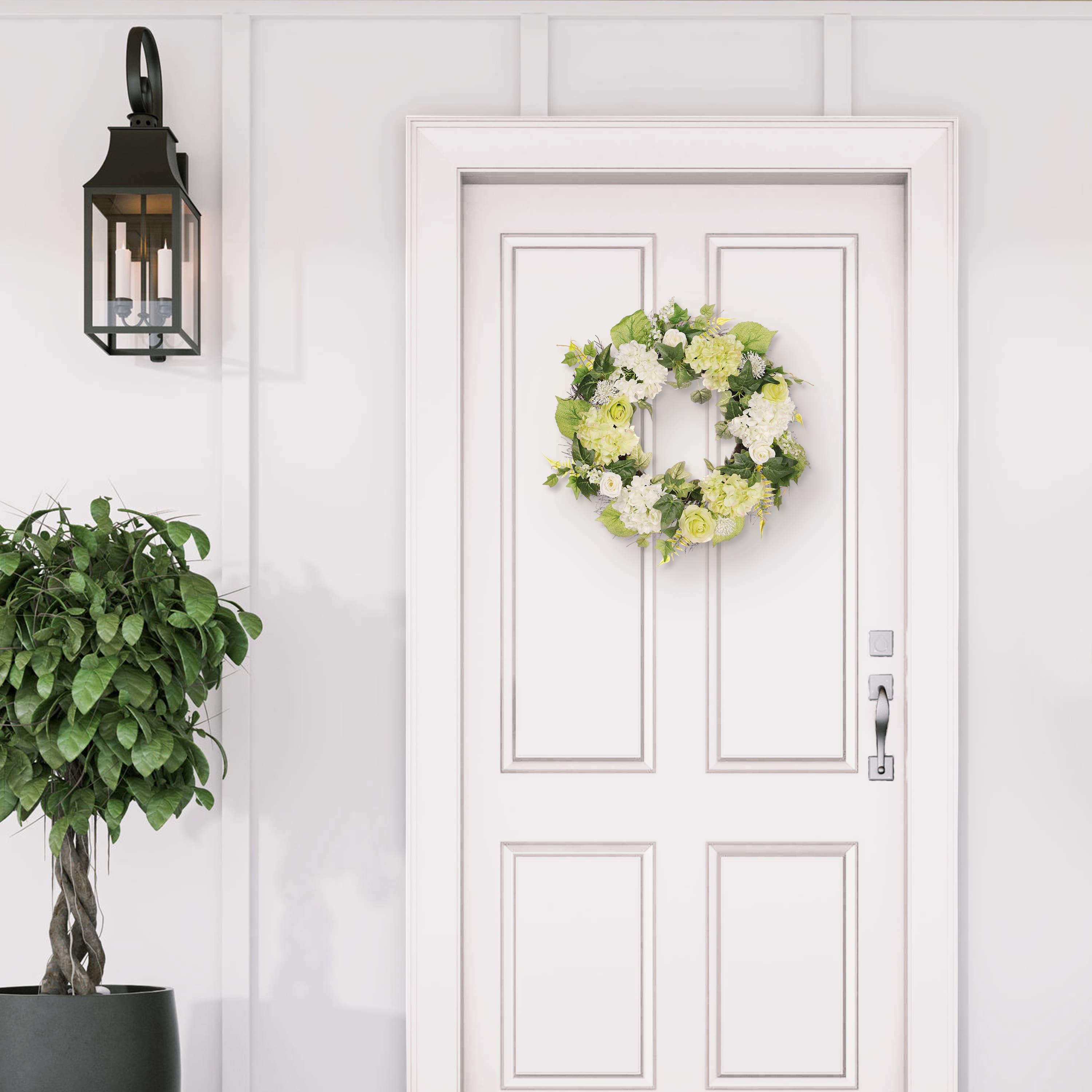 24" White Spring Hydrangea & Rose Wreath