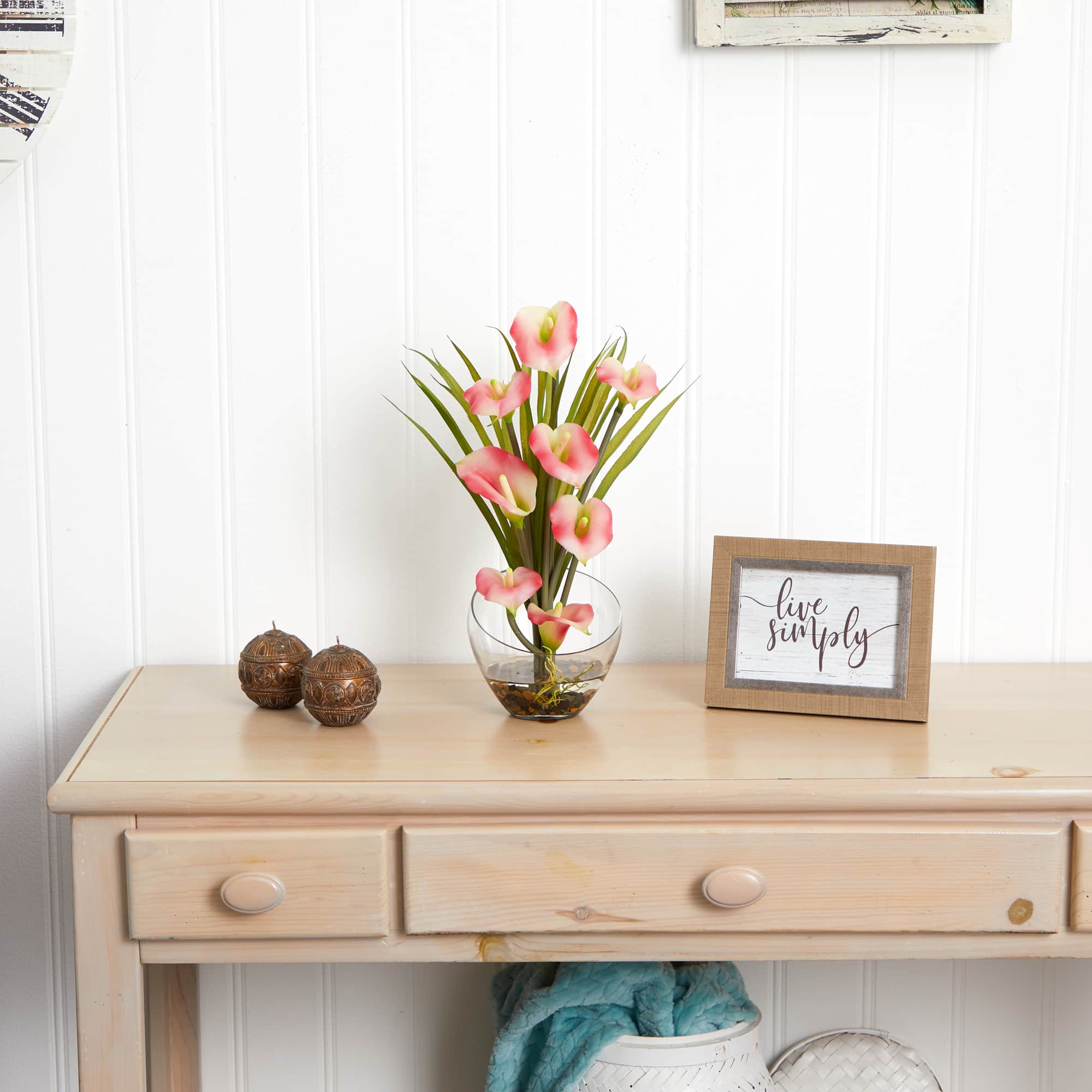 15.5" Pink Calla Lily and Grass Arrangement in Vase