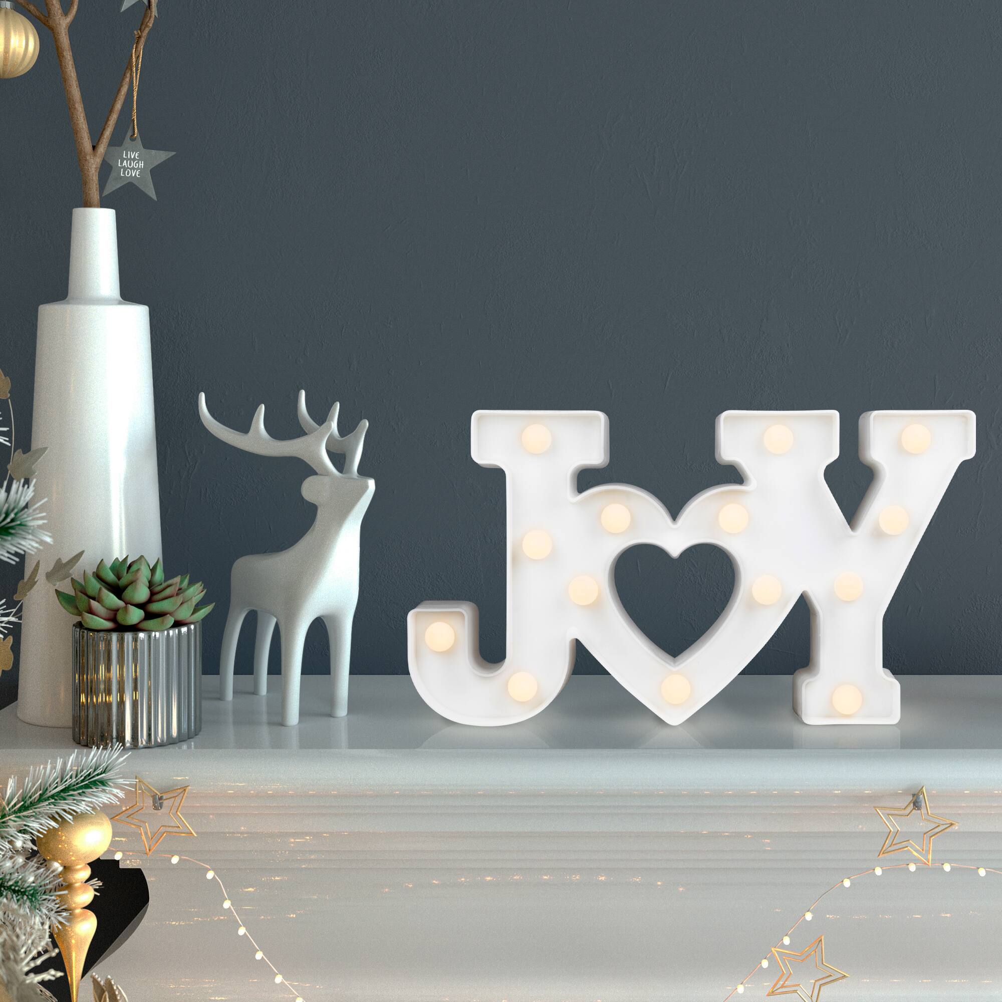 12.75" White Joy LED Christmas Marquee Wall Sign