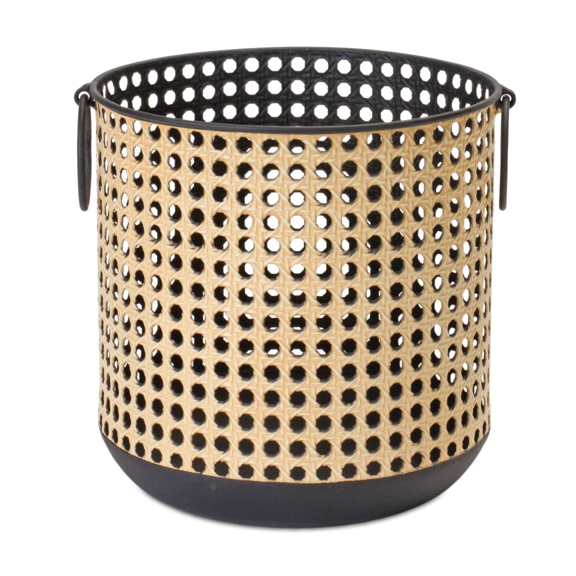 Punched Metal Candle Holder with Rattan Design Set