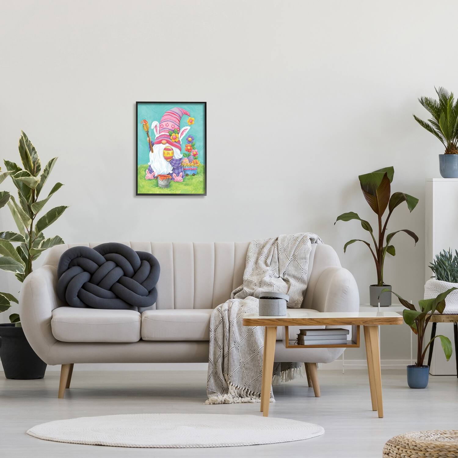Stupell Industries Whimsical Gnome Painting Easter Eggs Festive Flowers Framed Giclee Art