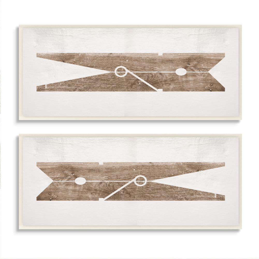 Stupell Industries Minimal Laundry Clothespins Brown White Design,7" x 17"