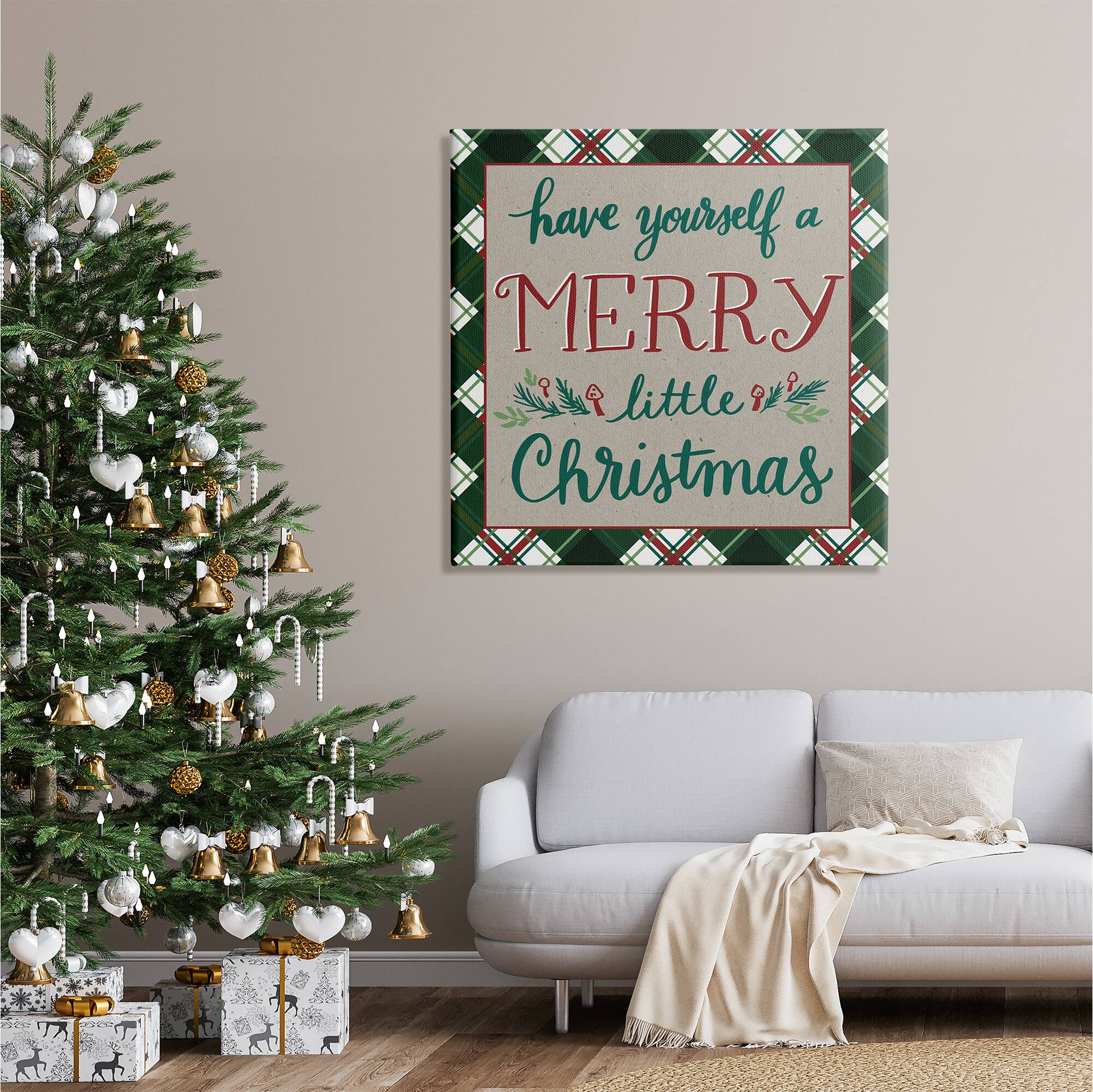 Stupell Industries Merry Little Christmas Plaid Holiday Canvas Wall Art