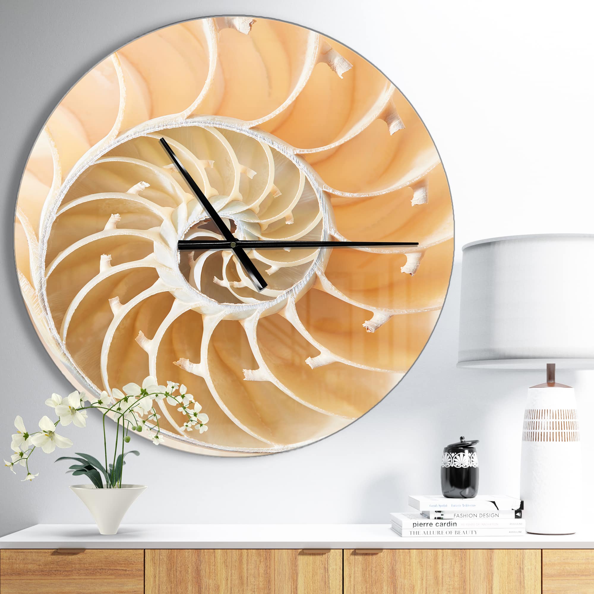 Designart 'Brown Nautilus Shell Pattern Modern Wall Clock