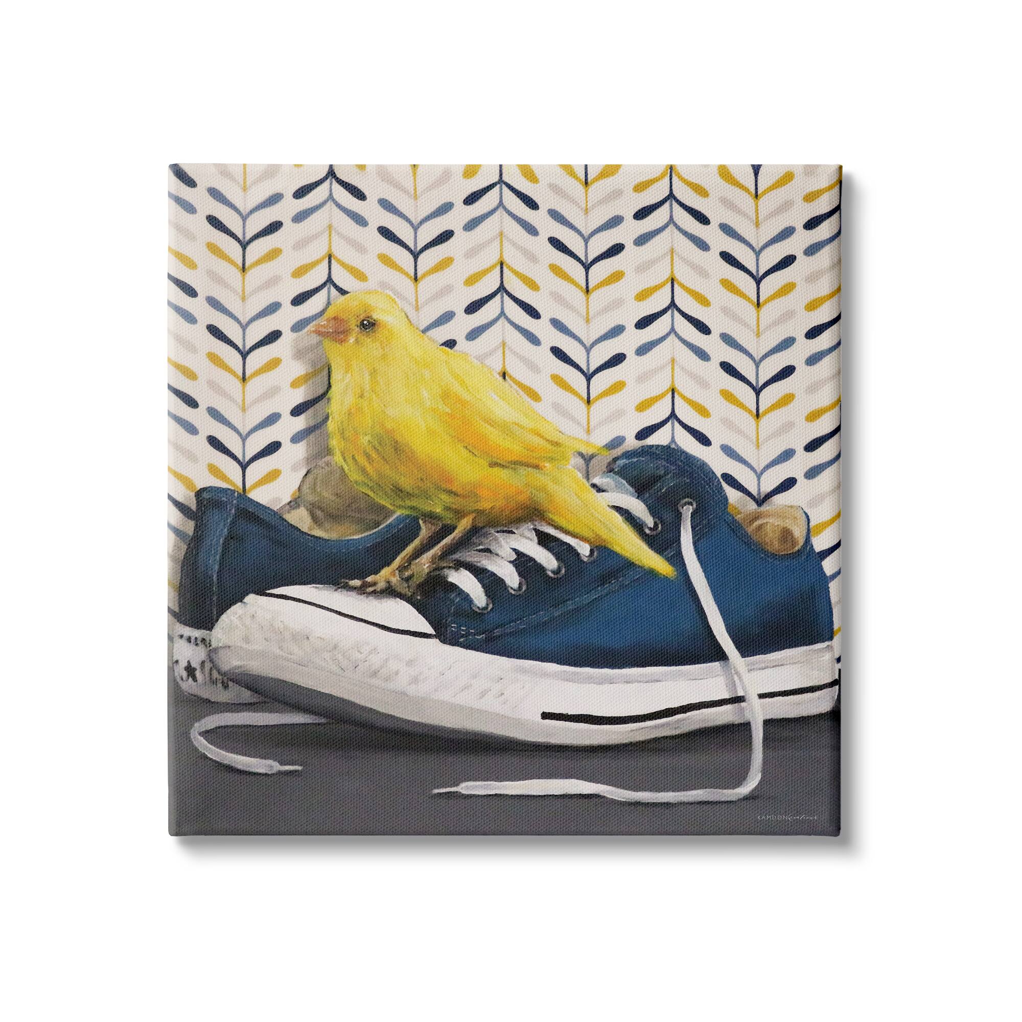 Stupell Industries Yellow Canary Blue Laced Sneakers Modern Abstract Pattern Canvas Wall Art