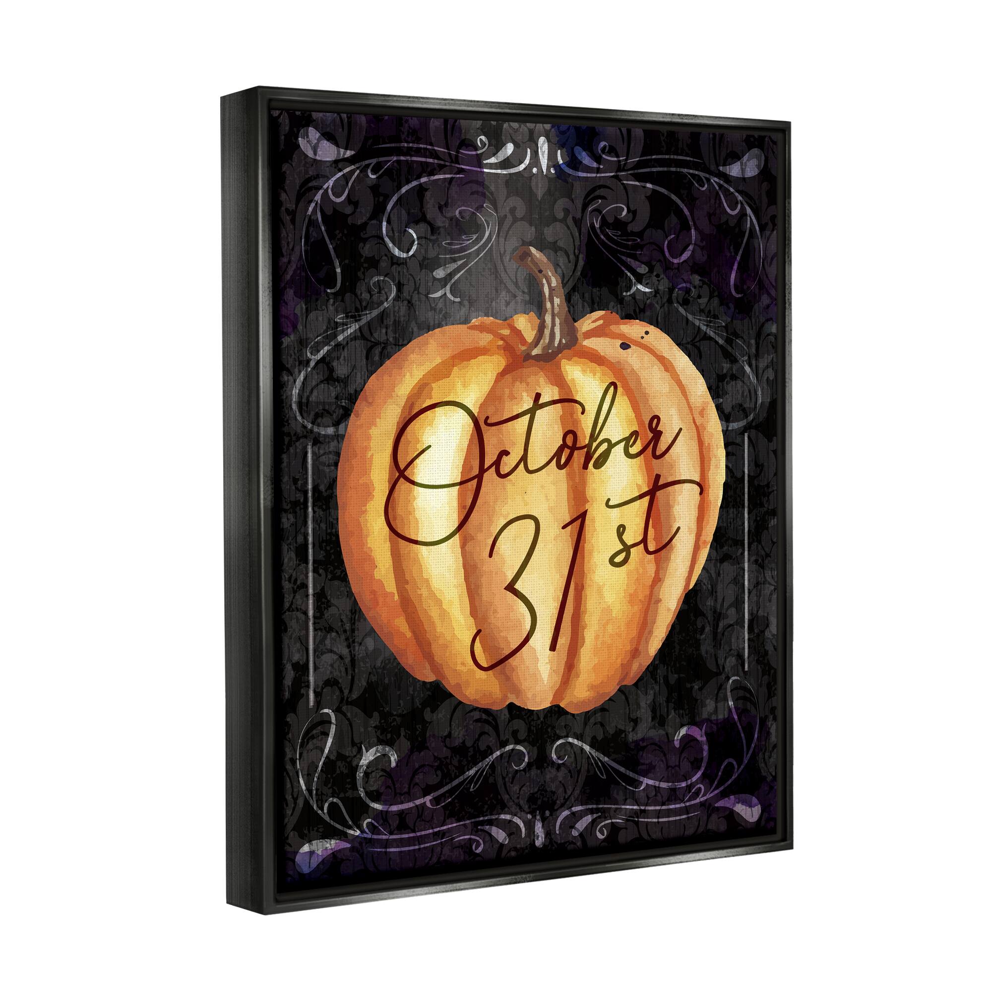Stupell Industries October 31st Halloween Pumpkin Framed Floater Canvas Wall Art