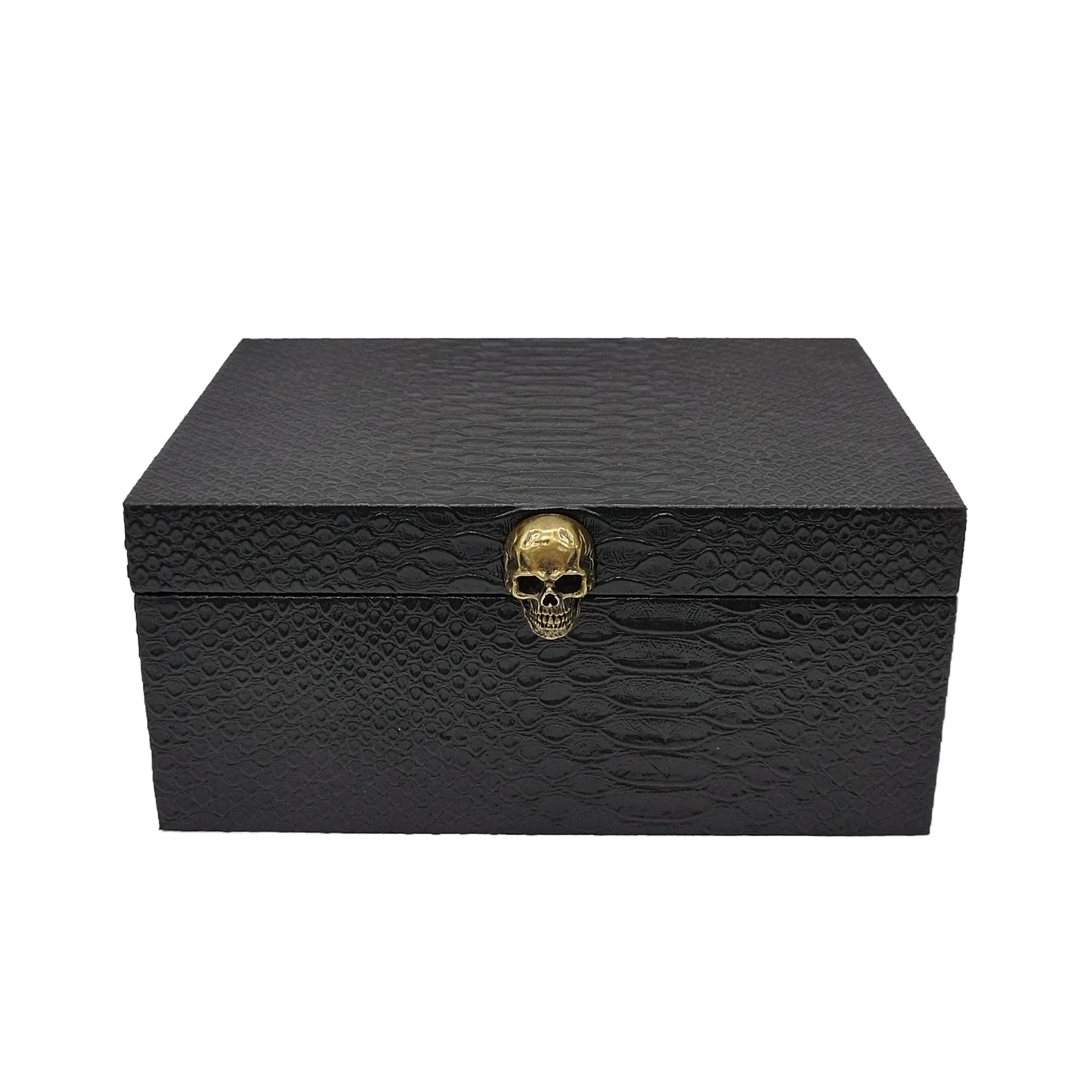 Black Faux Crocodile Embossed Decorative Box with Skull by Ashland