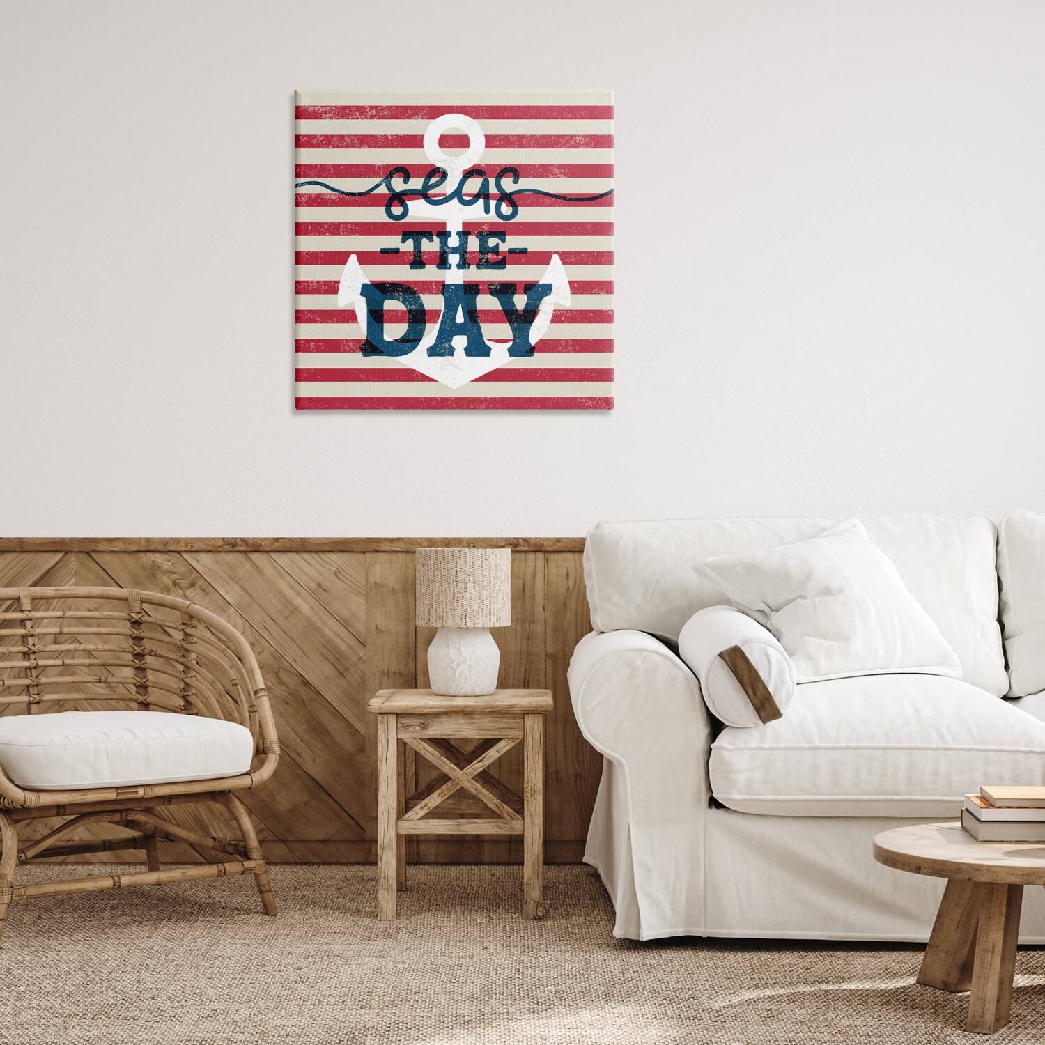 Stupell Industries Seas The Day Americana Anchor & Flag Phrase Canvas Wall Art