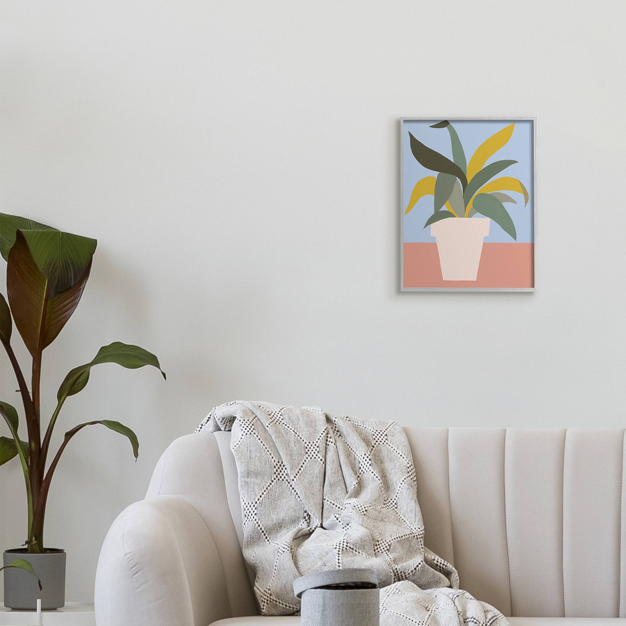 Stupell Industries Indoor Potted Plant Soft Green Blue Red in Gray Frame Wall Art