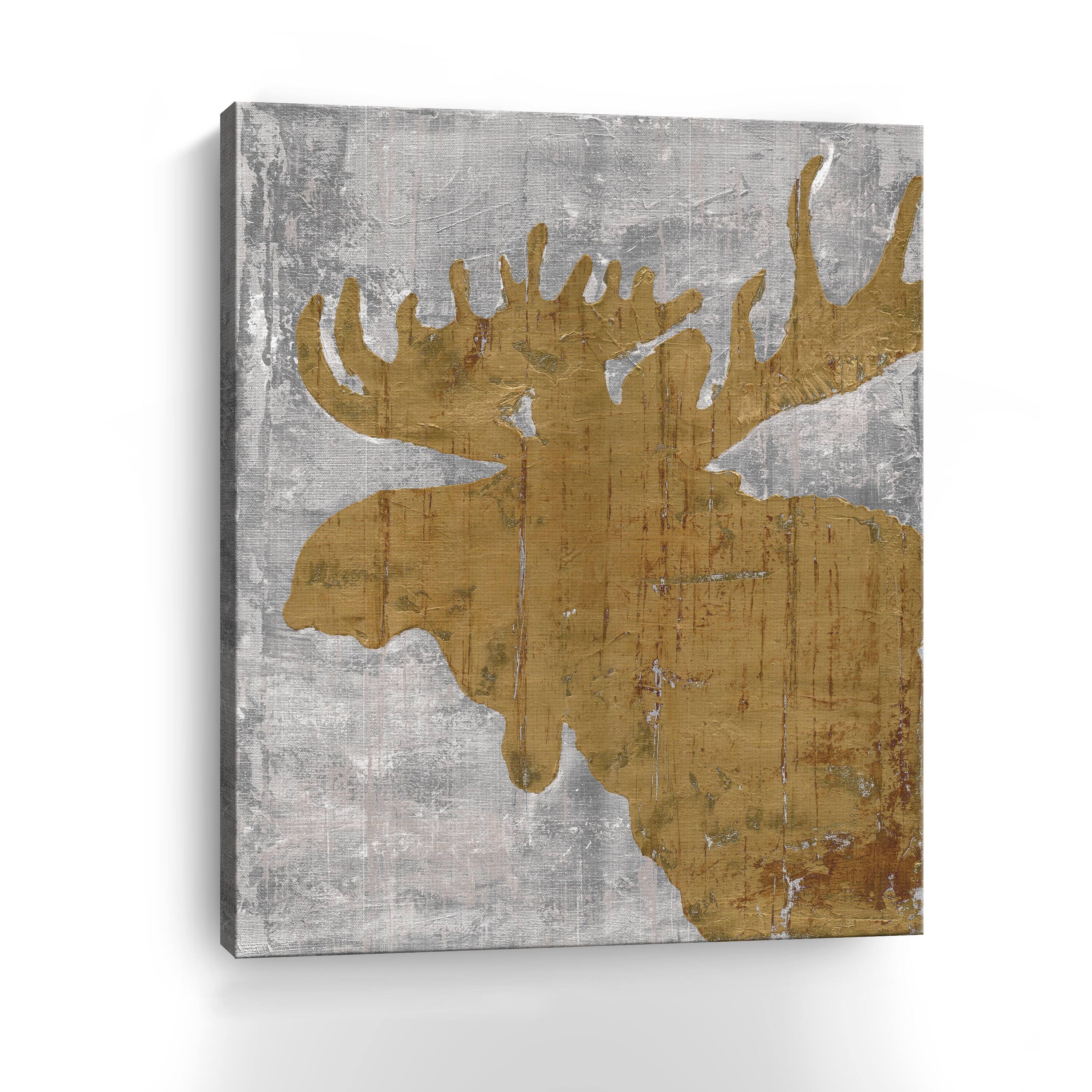 Rustic Lodge Animals Moose On Grey Canvas Giclee