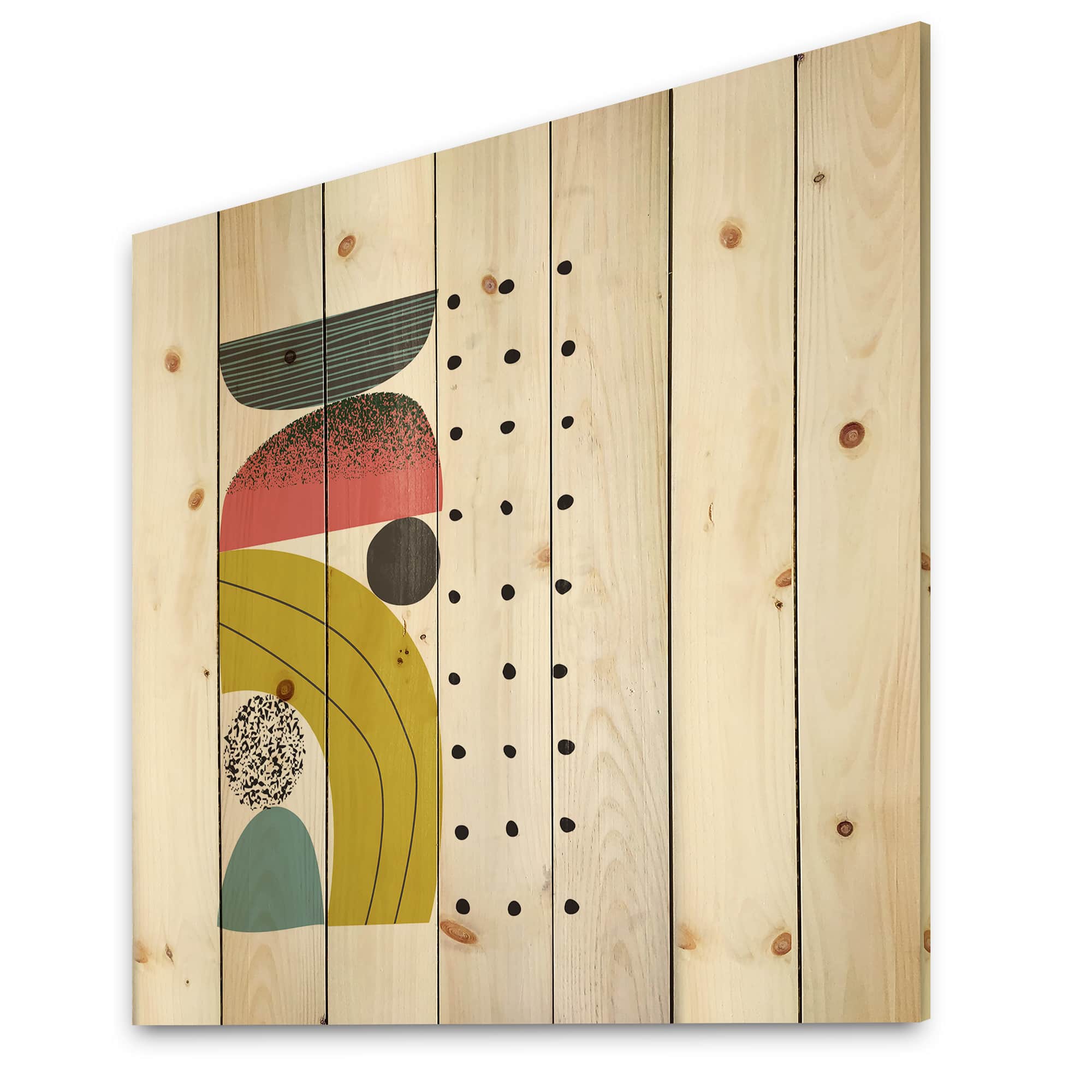 Designart - Colorful Geometric Abstract Art Collage I - Modern Print on Natural Pine Wood