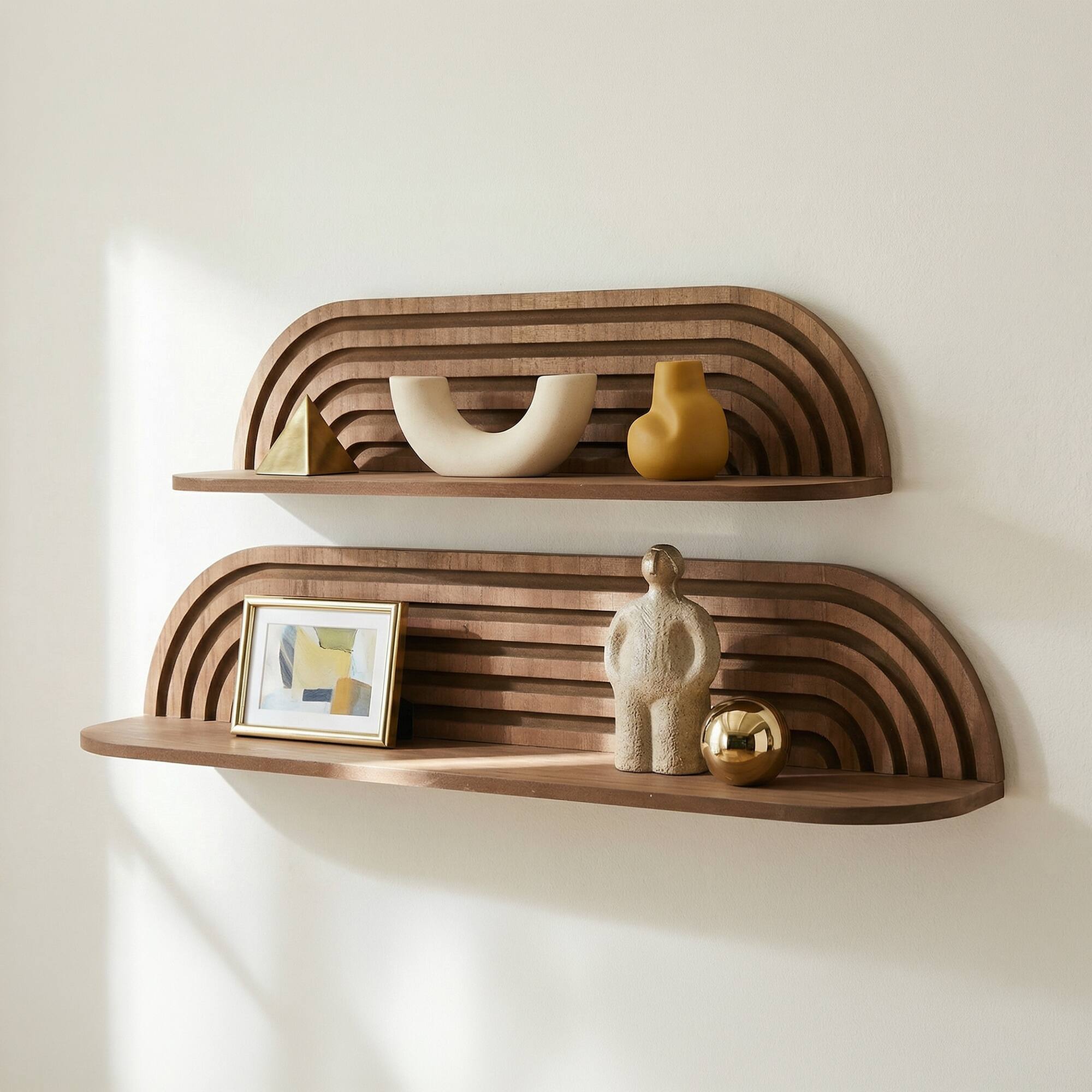 American Art Decor Dark Walnut Floating Wall Shelves Set