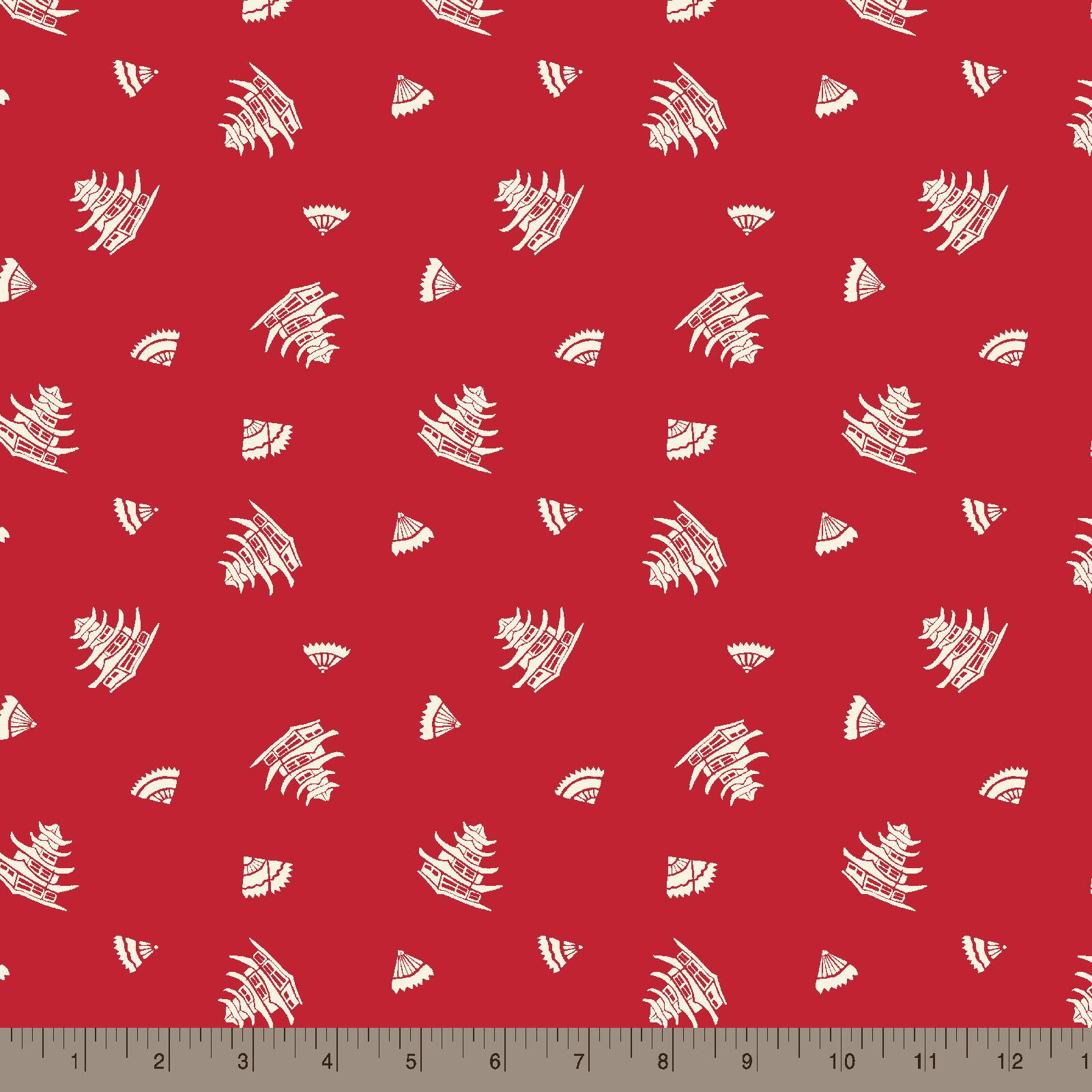 Springs Creative World Piece Red Pagoda Cotton Fabric