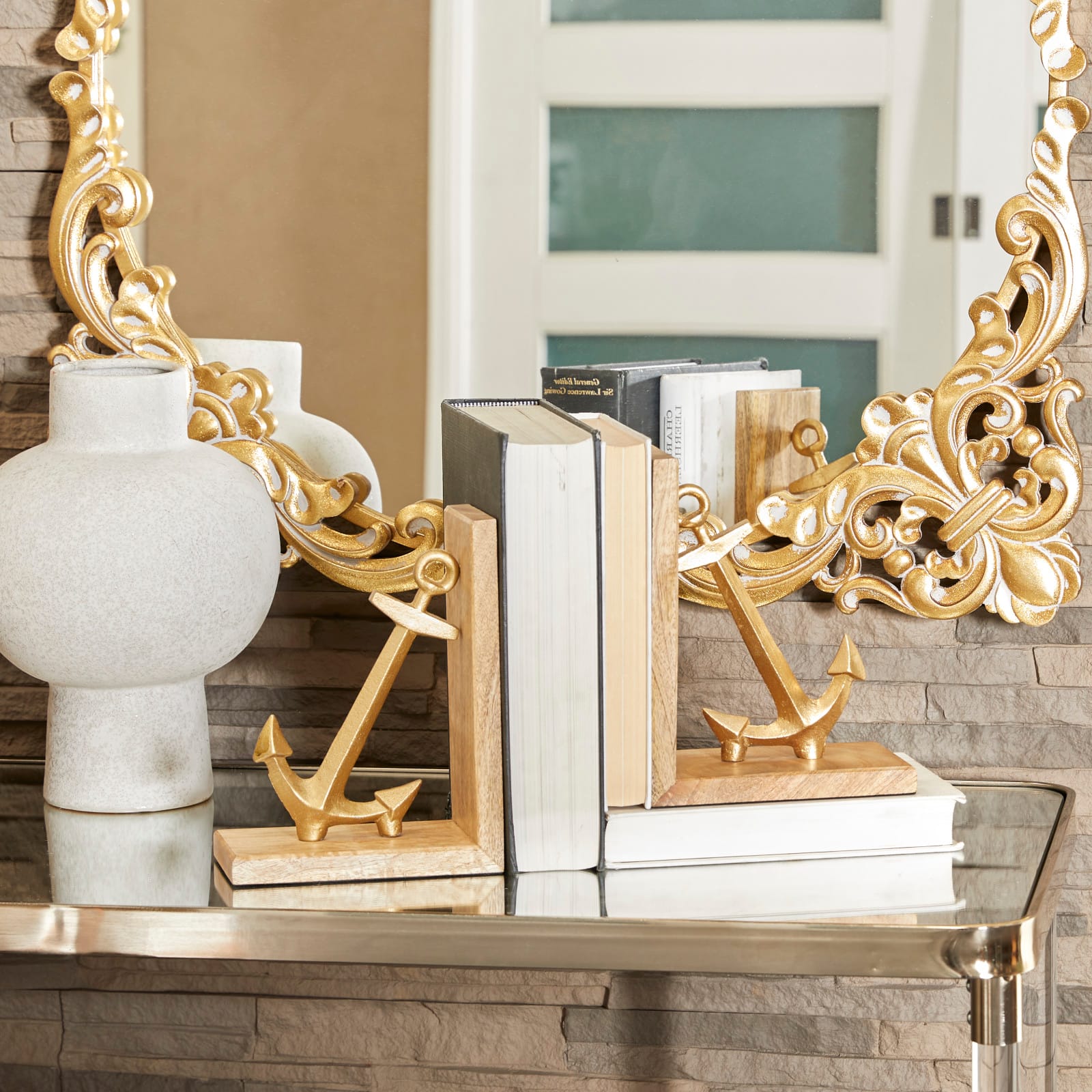9" Gold Aluminum Anchor Bookends Set