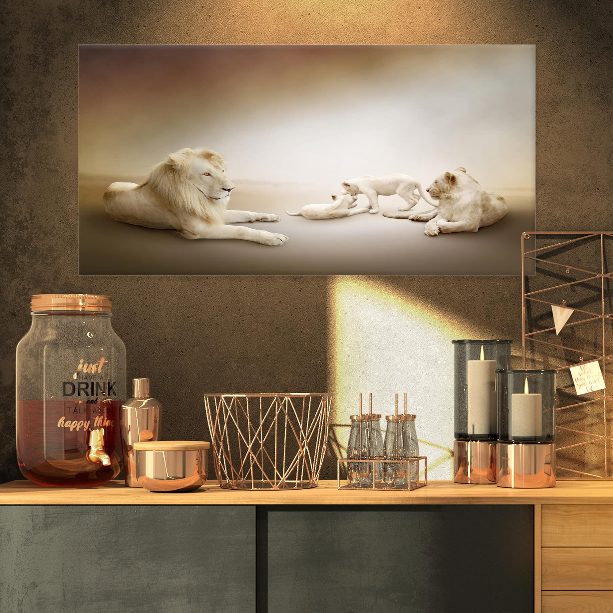 Designart - White Lion Family - Animal Canvas Wall Art
