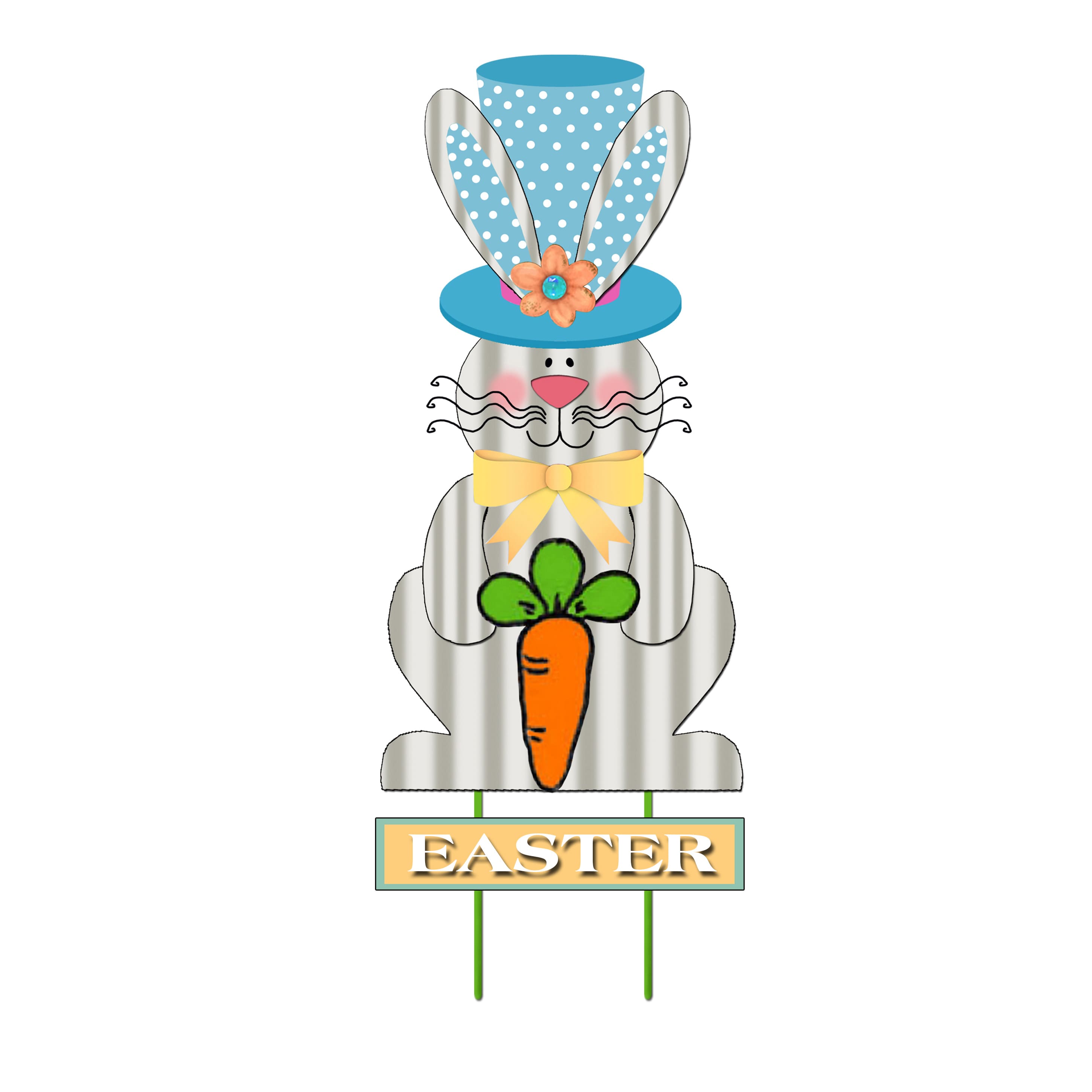 31.5" Metal Welcome Easter Bunny with Blue Hat Garden Stake