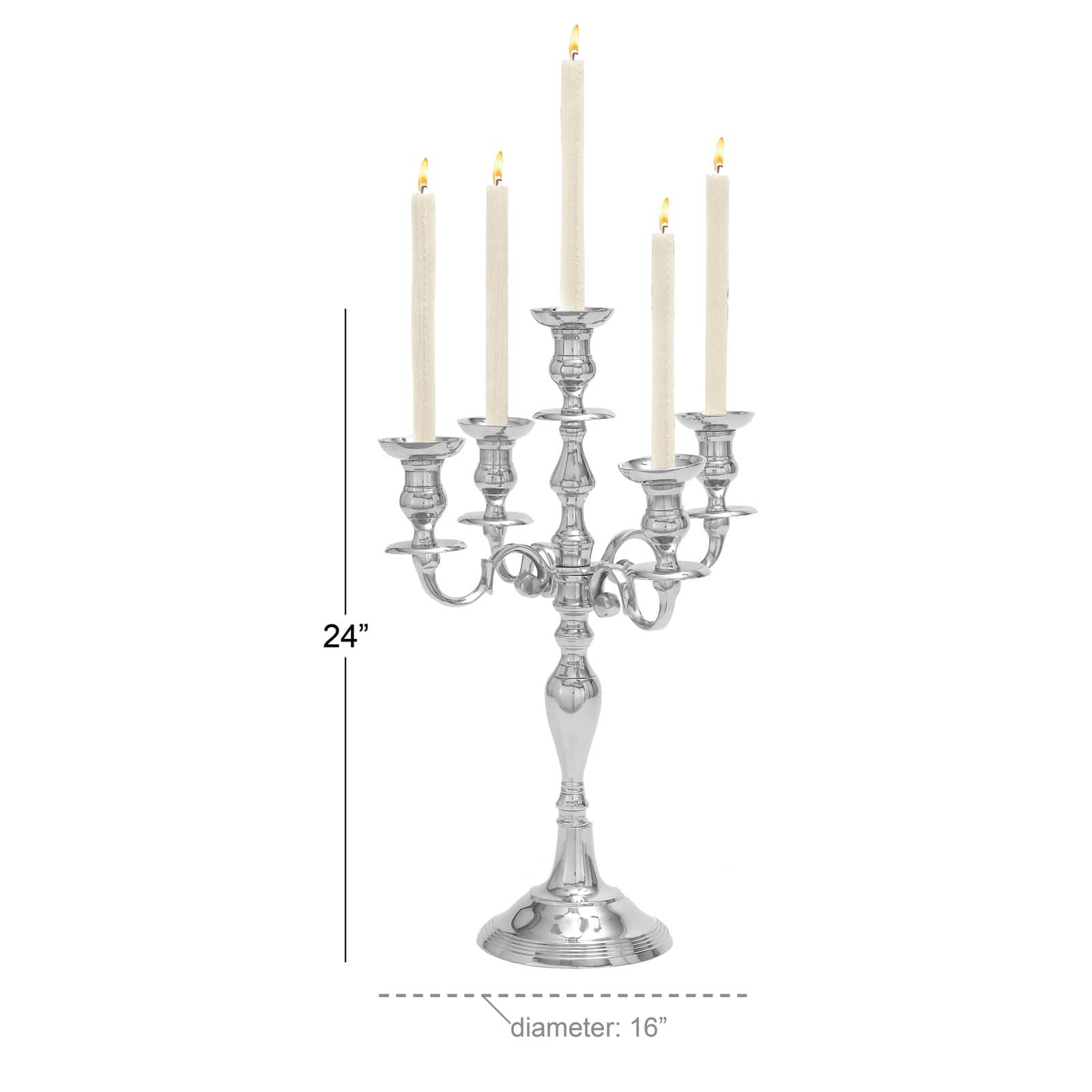 Silver Aluminum Traditional Candlestick Holders, 24" x 16" x 16"