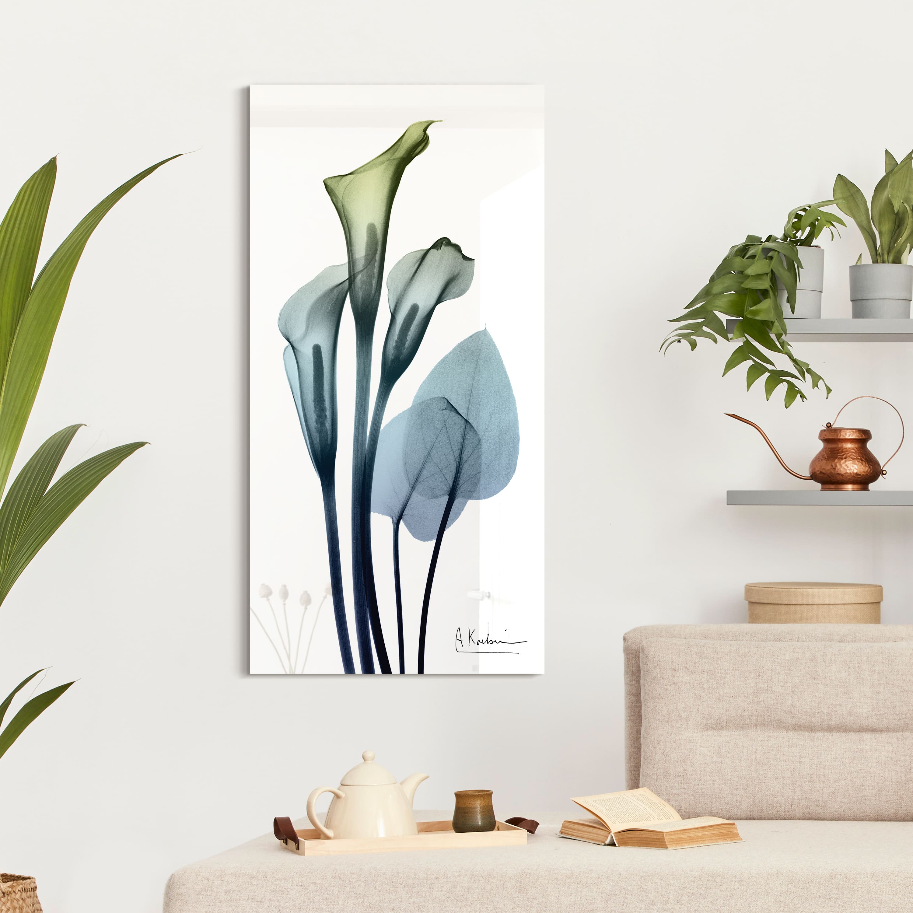 Empire Art Direct 24" x 48" Calla Lily Free Floating Tempered Glass Wall Art