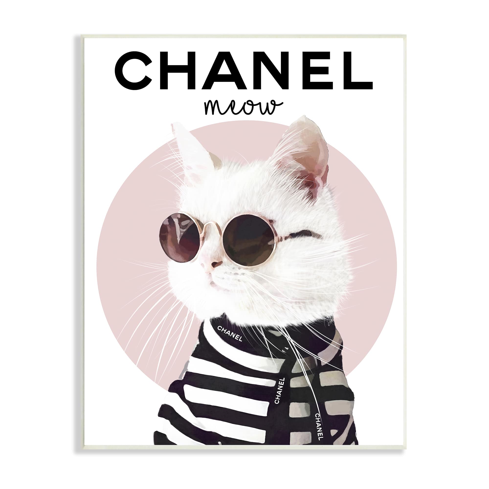 Stupell Industries Chic Kitty Cat Meow Glam Fashion Pink Circle Wall Plaque