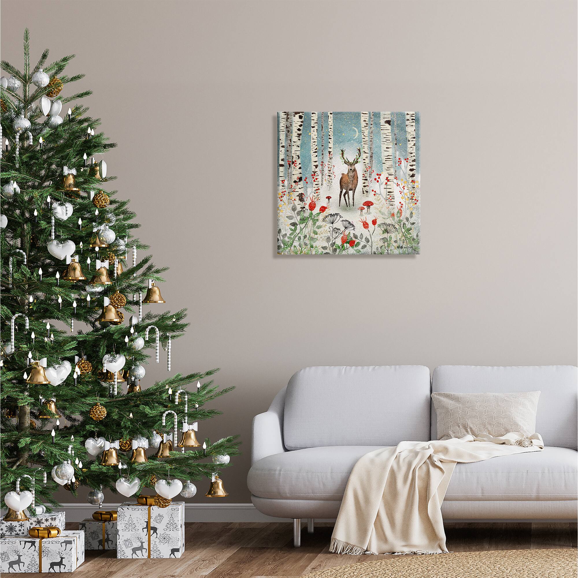 Stupell Industries Deer In Nighttime Birch Forest Canvas Wall Art