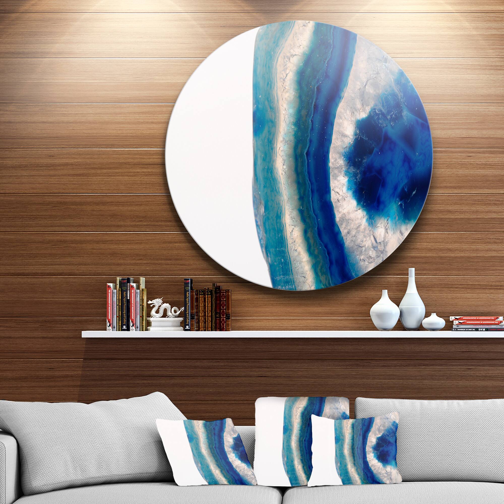 Designart - Macro of Blue Agate Stone' Disc Abstract Metal Circle Wall Art Print