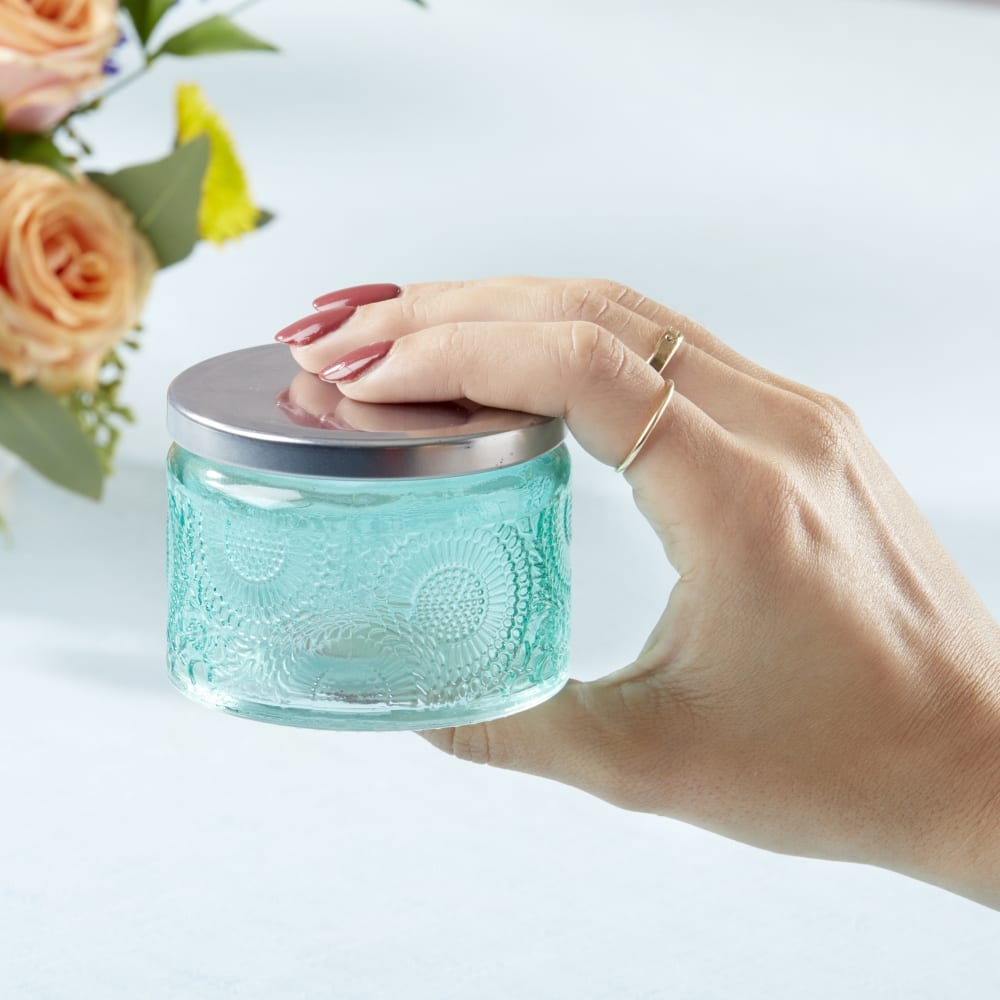 Kate Aspen® Garden Blooms Blue Glass Tea Light Holder, 4ct.