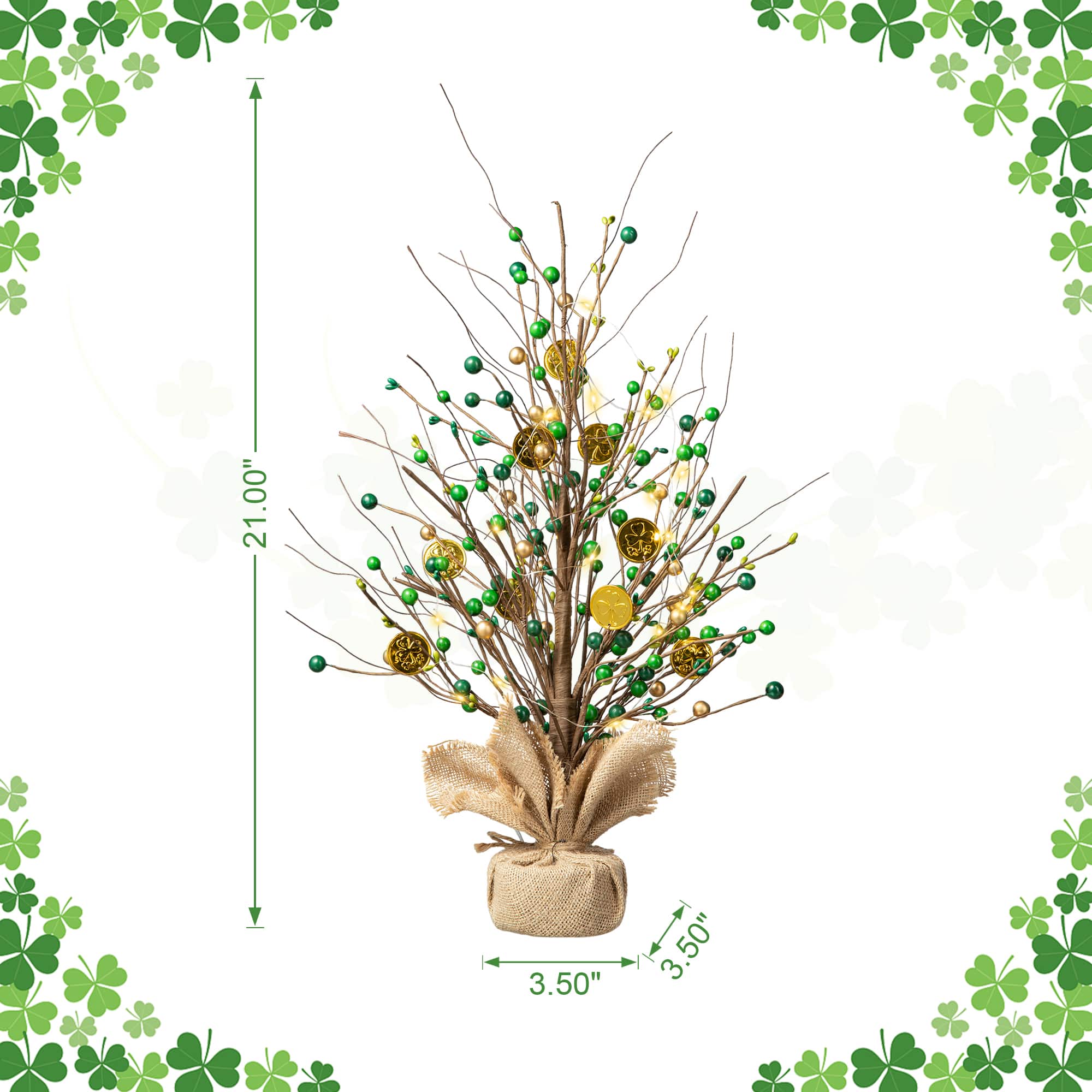 Glitzhome® 21" Lighted St. Patrick's Gold Coin Table Tree