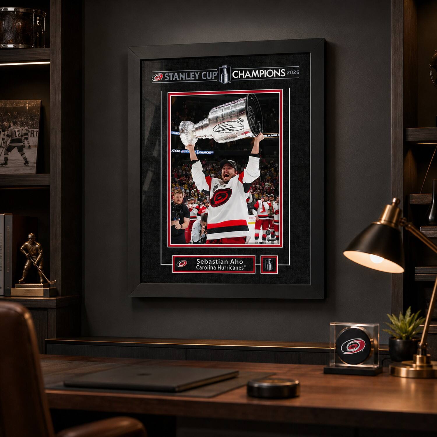 Frameworth 16" x 20" Licensed Sebastian Aho Hurricanes 2026 Champions Replica Signature Frame