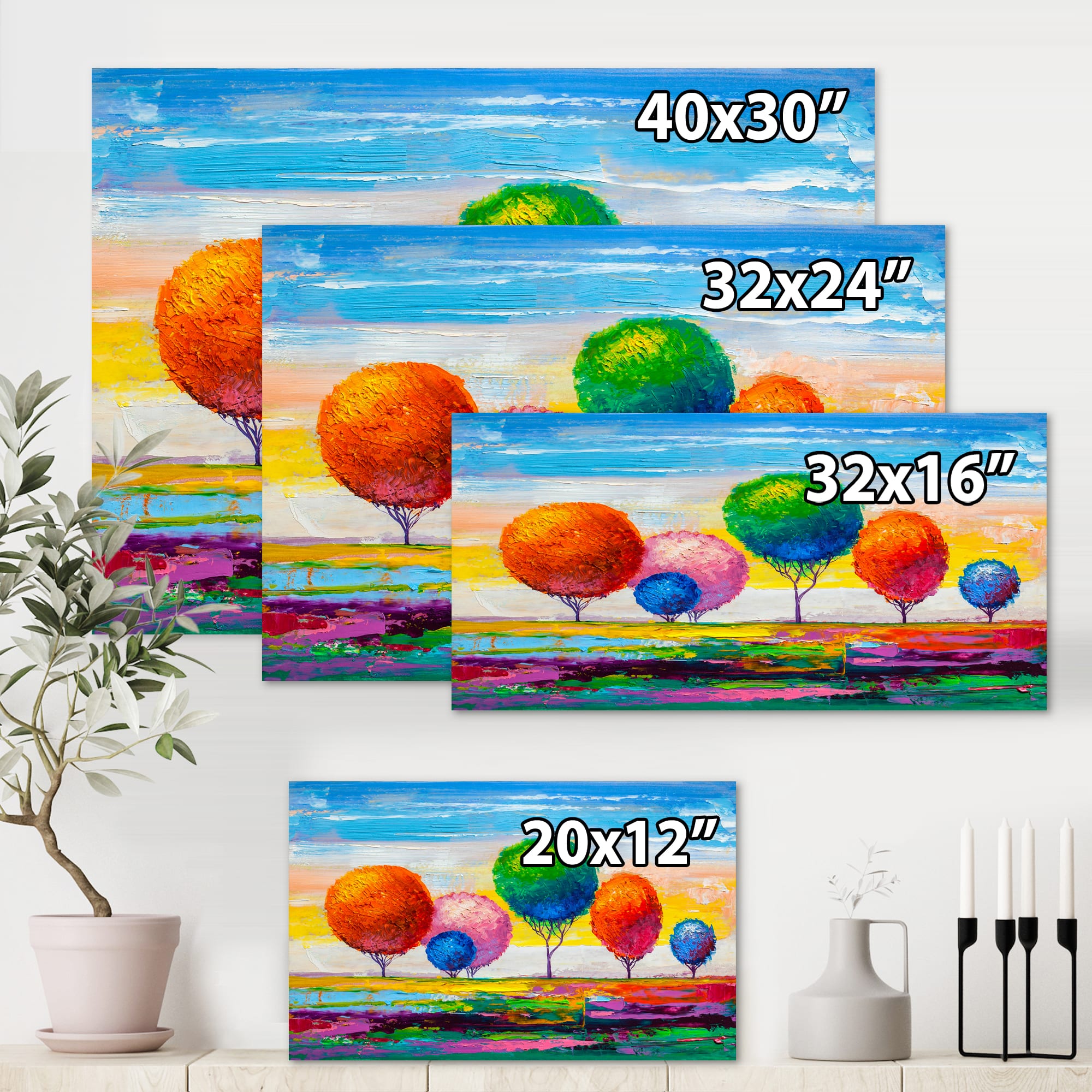 Designart - Colourful Ornamental Trees VI - Modern Canvas Wall Art Print