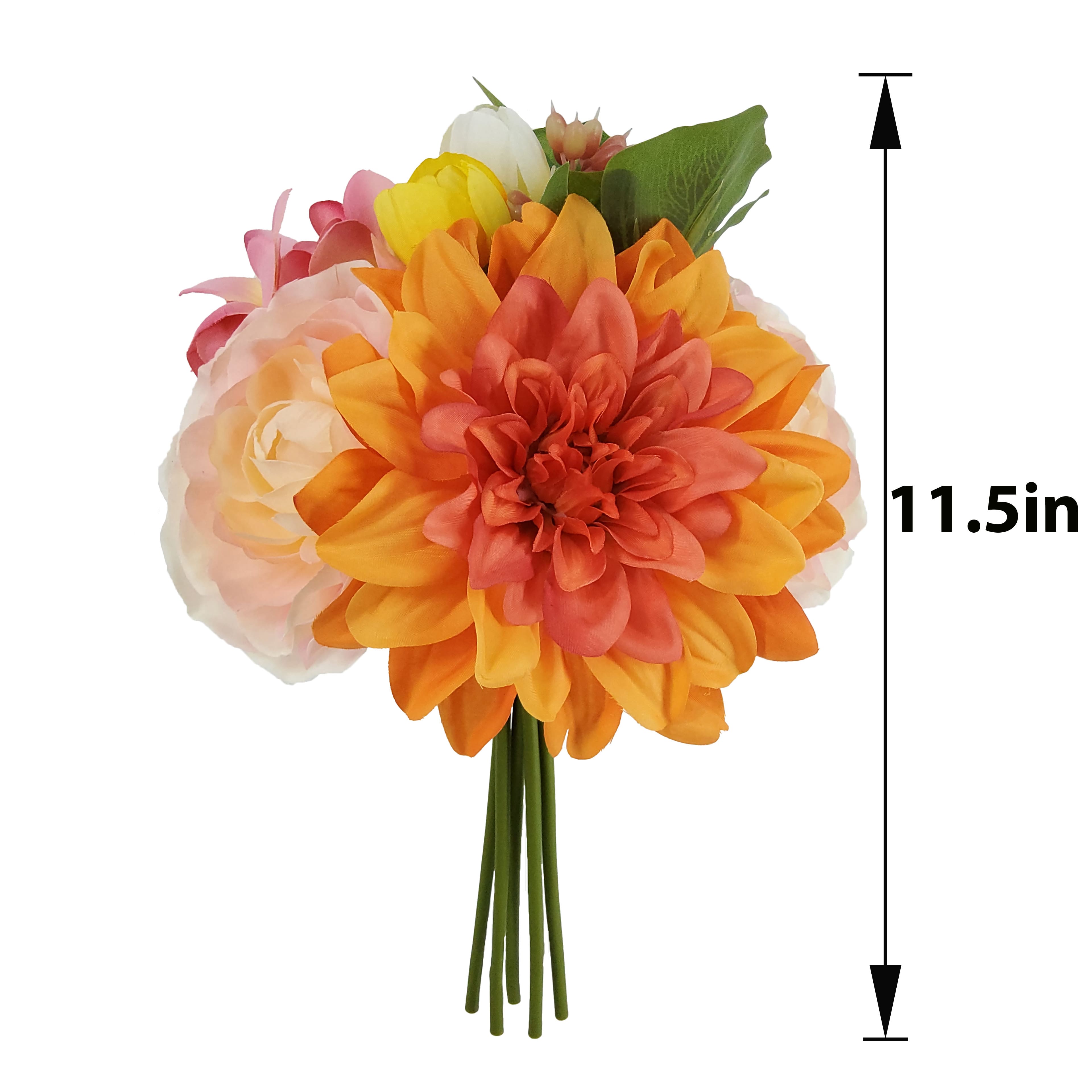 11.5" Orange & Pink Dahlia & Ranunculus Bouquet by Ashland®