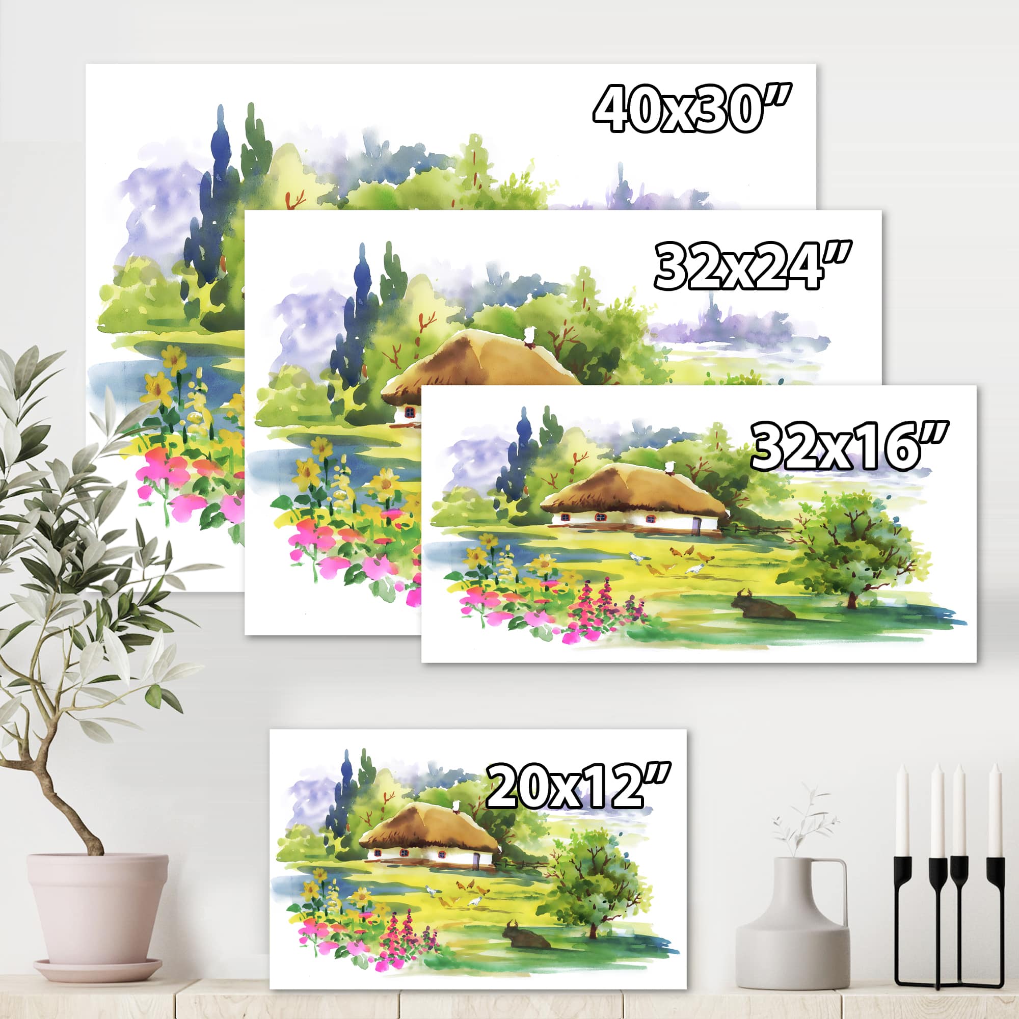 Designart - Rural House In Blossoming Greenlands - Traditional Canvas Wall Art Print