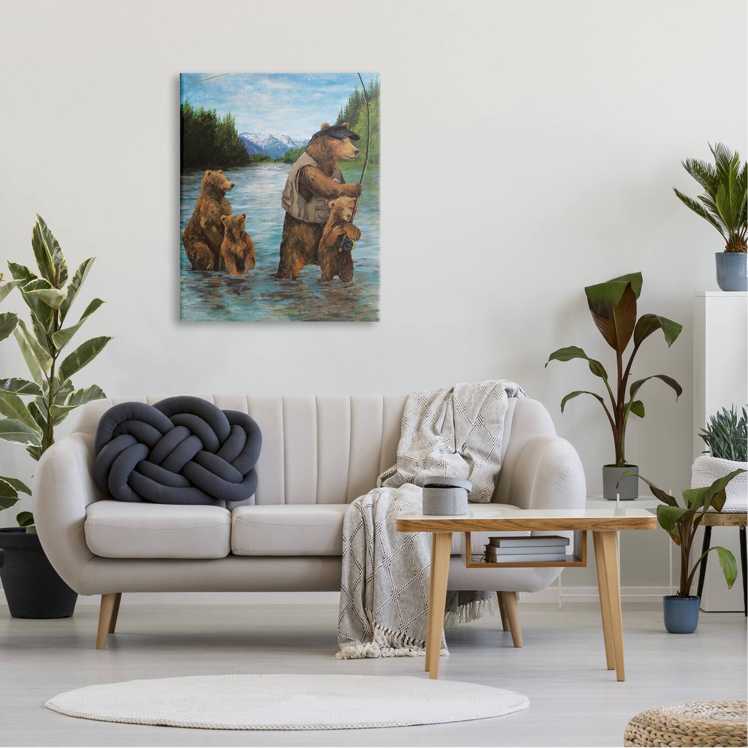 Stupell Industries Brown Grizzly Bear Family Fishing Mountain Lake Landscape Canvas Wall Art