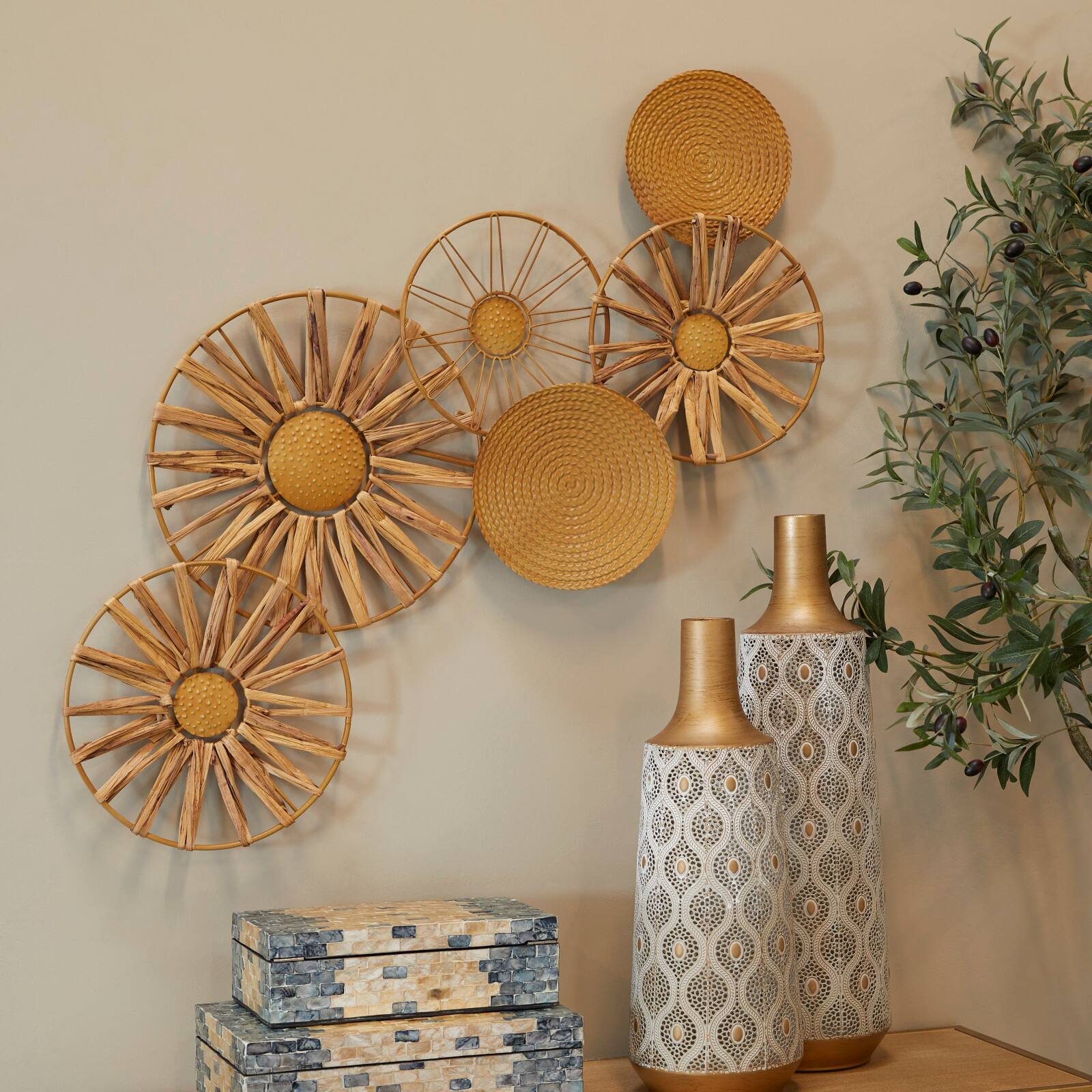 Brown Metal Plate Wall Decor with Textured Pattern 43" x 2" x 19"