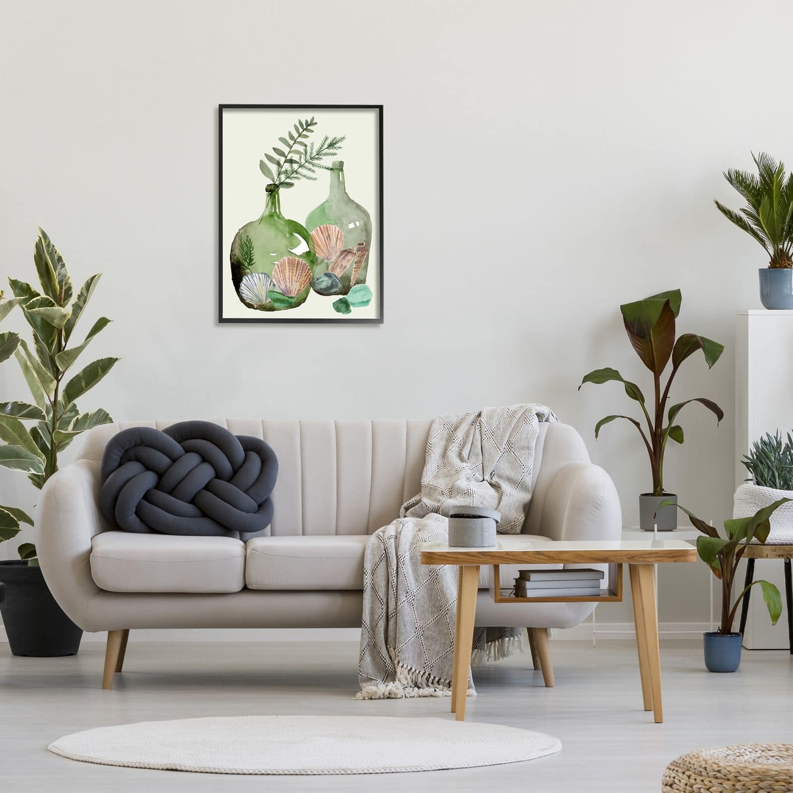 Stupell Industries Fern Foliage in Green Glass Jugs Nautical Seashells Framed Wall Art