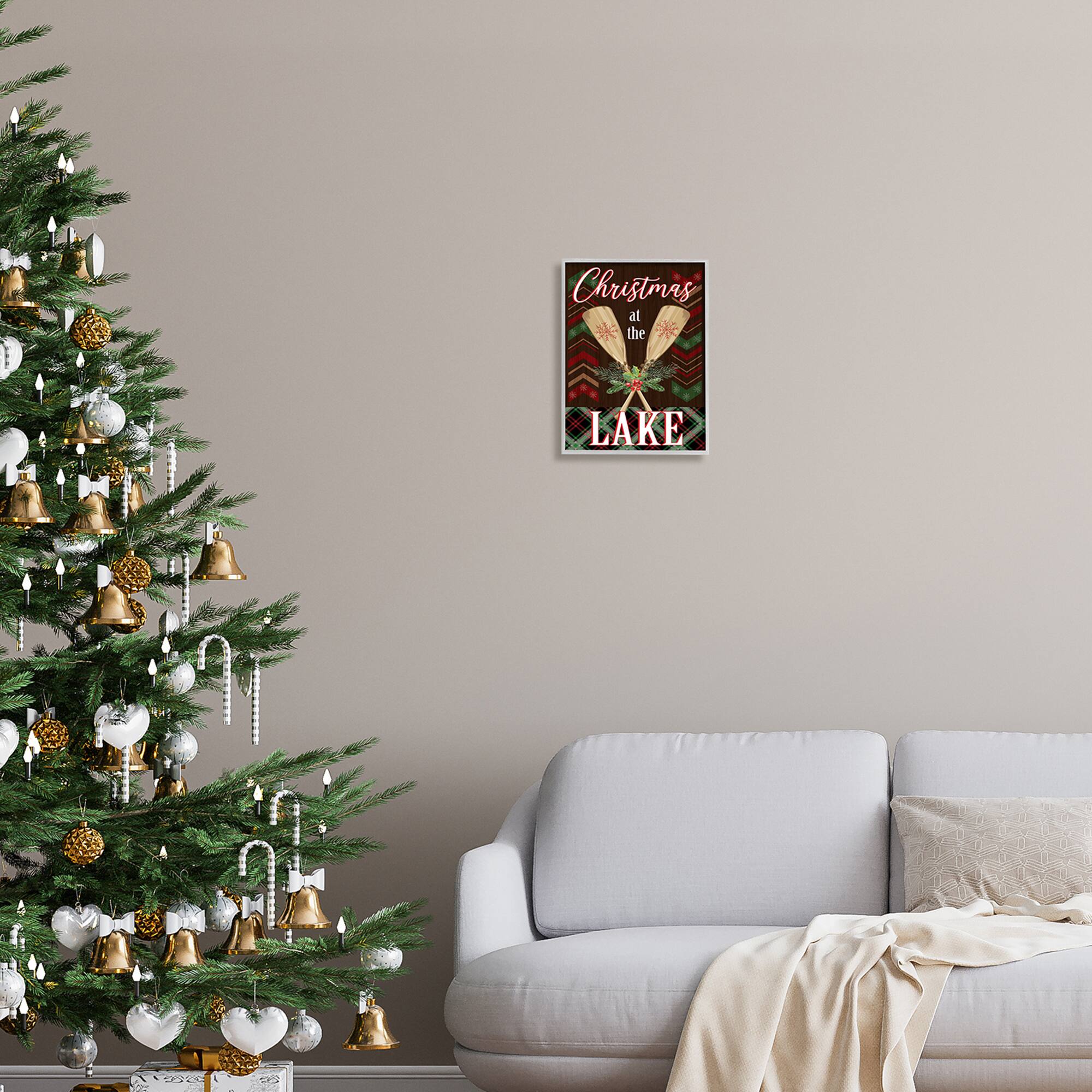 Stupell Industries Christmas At Lake Seasonal Oars Framed Giclee Art