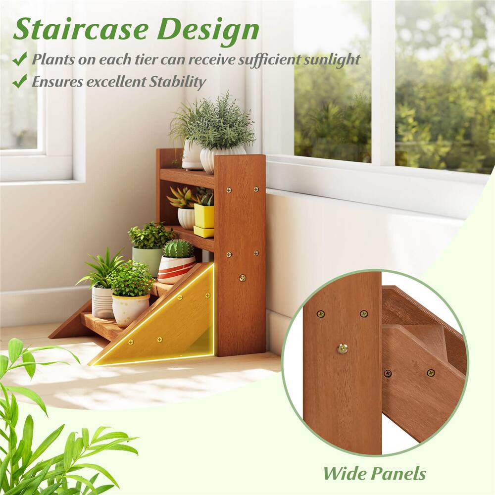 Costway 4-Tier Wooden Plant Stand for Multiple Succulents Patio