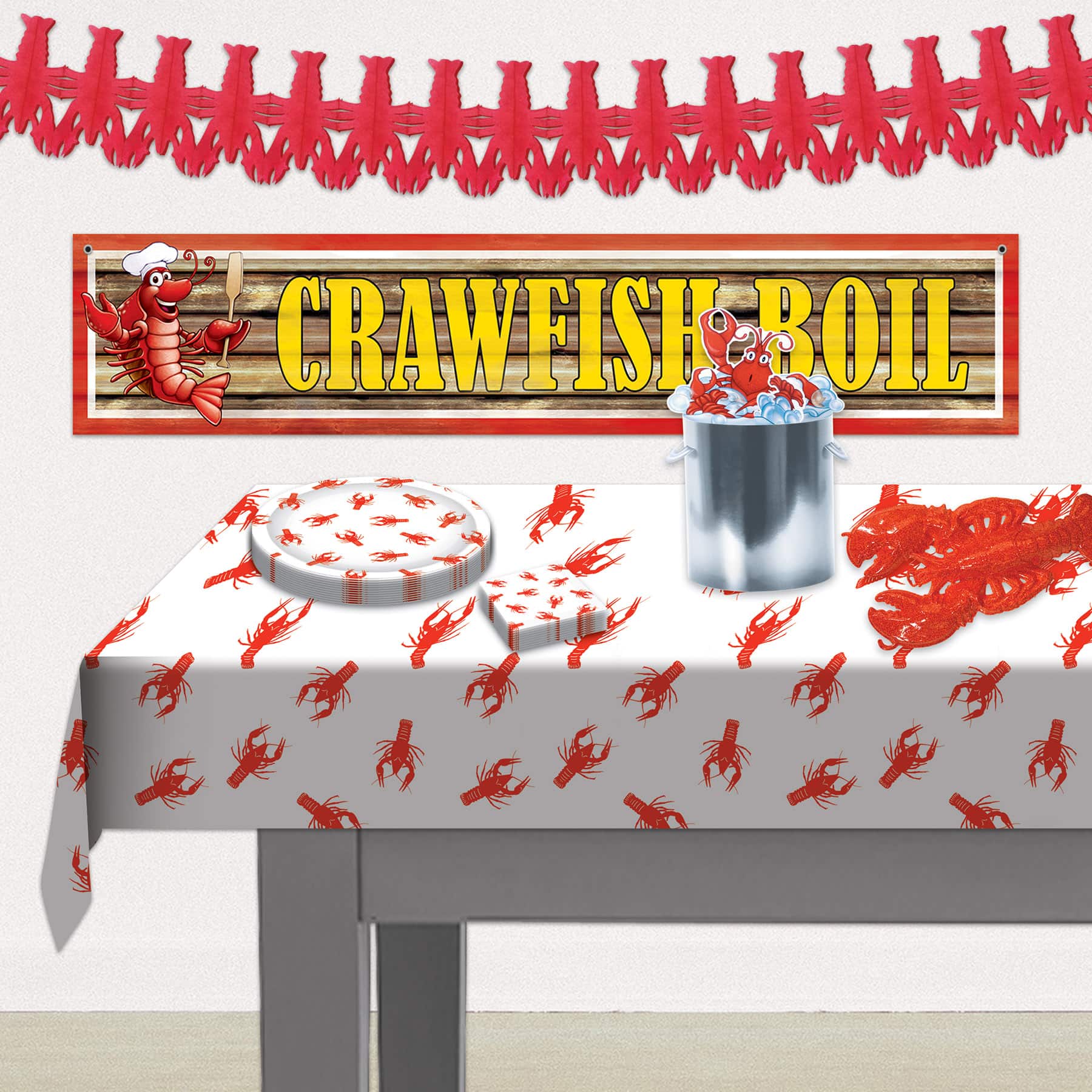 Beistle 54" x 108" Red & White Crawfish Plastic Table Cover