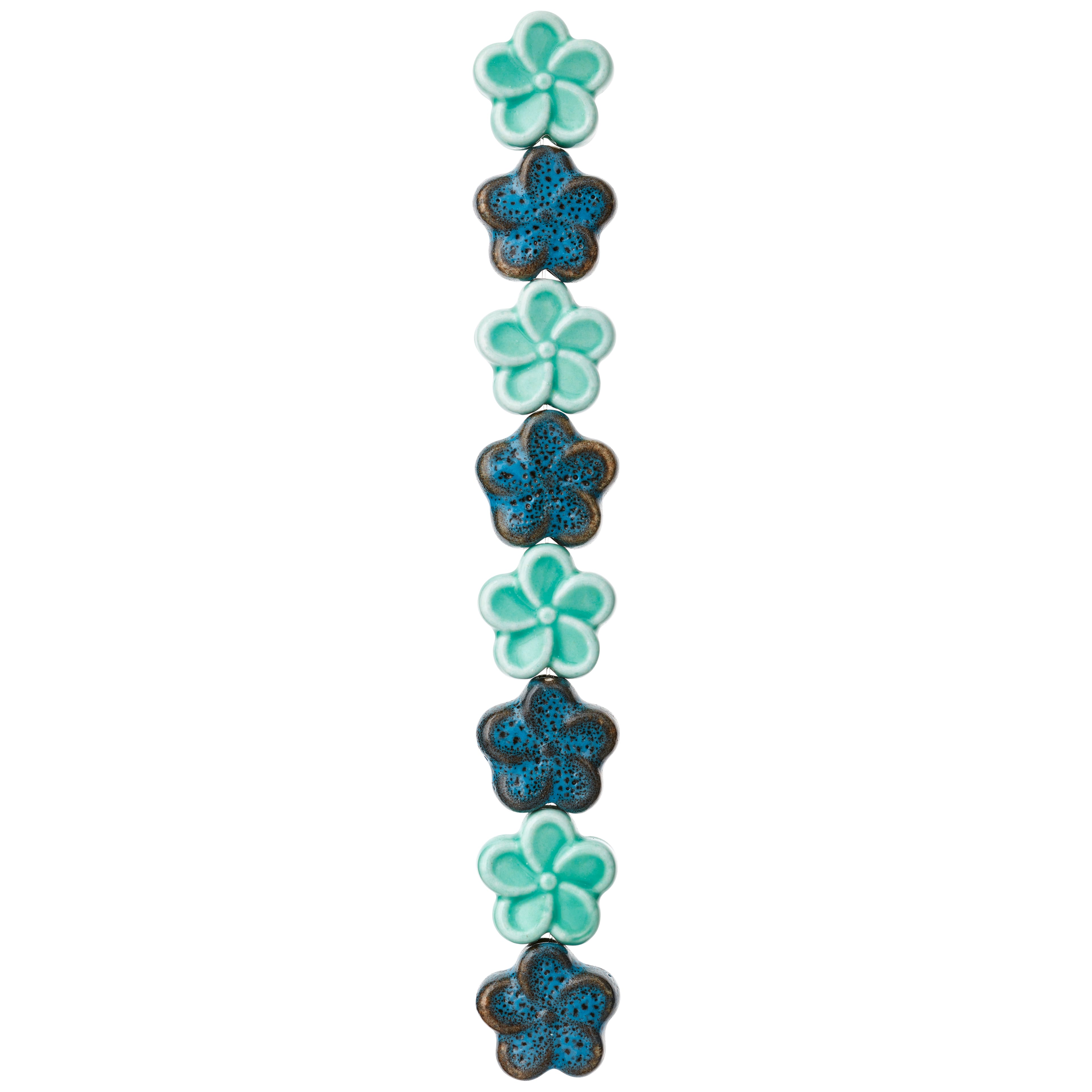 Aqua Mix Flower Ceramic Beads, 18mm by Bead Landing™