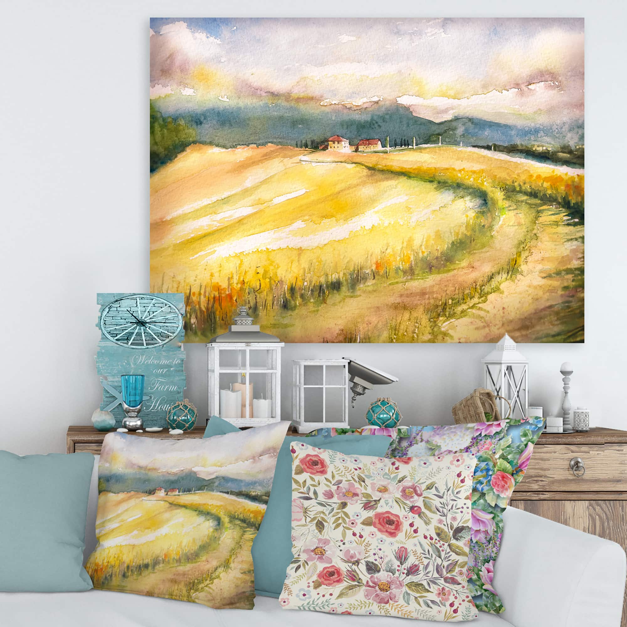 Designart - Golden Fields of Tuscany Italy - Country Canvas Wall Art Print