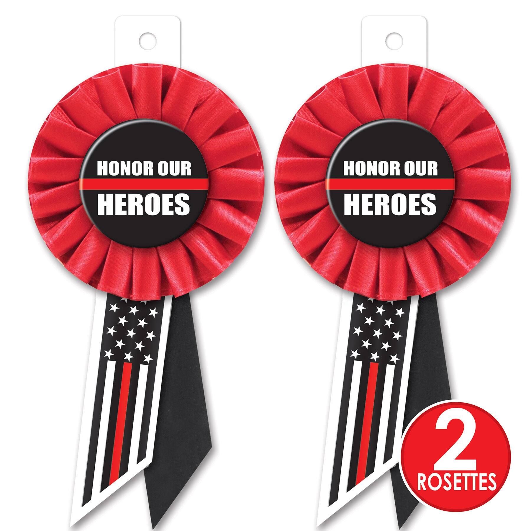 Beistle Red Stripe Honor Our Heroes Rosettes, 2ct.
