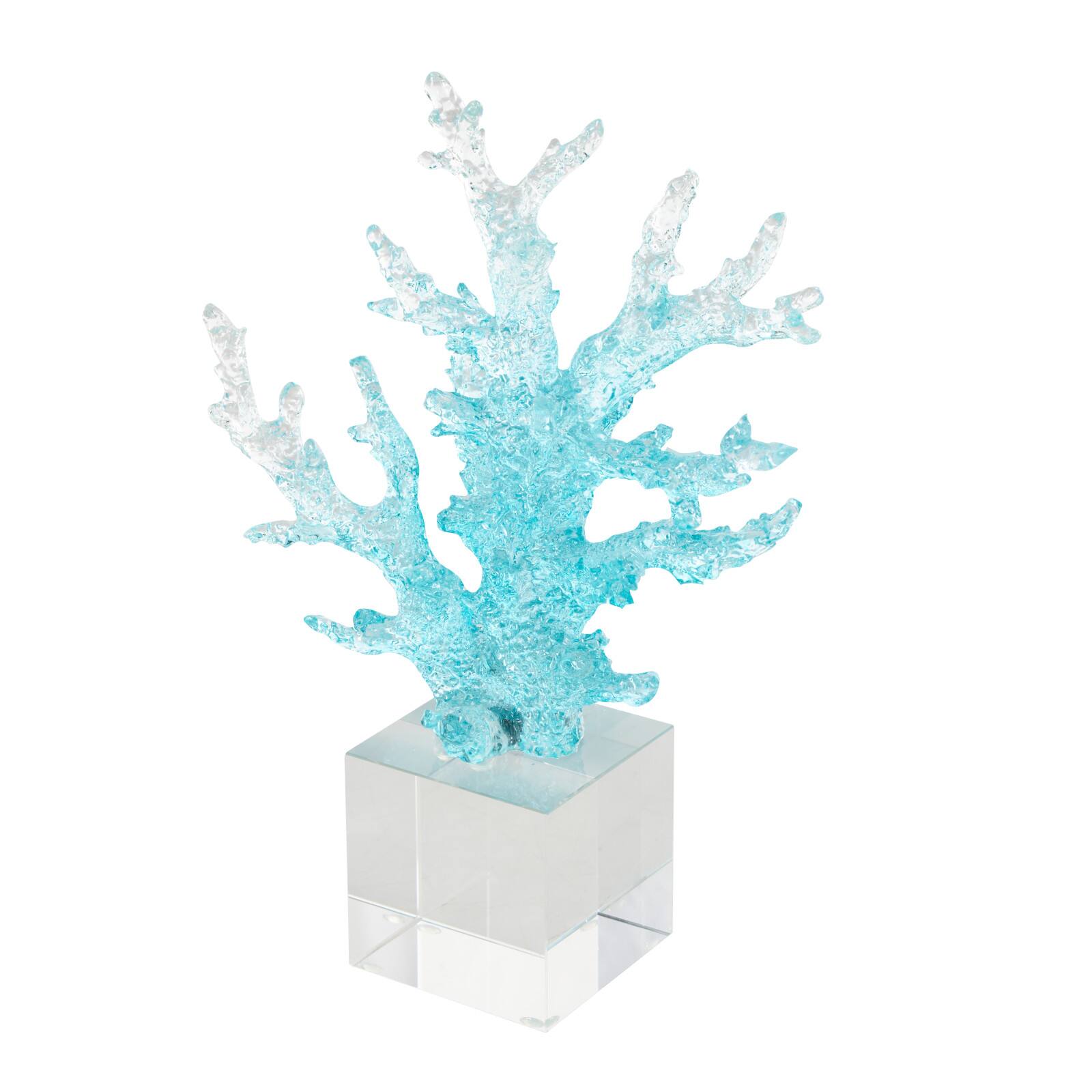 11.25" Blue Glass Coral Ombre Decorative Sculpture with Clear Square Base