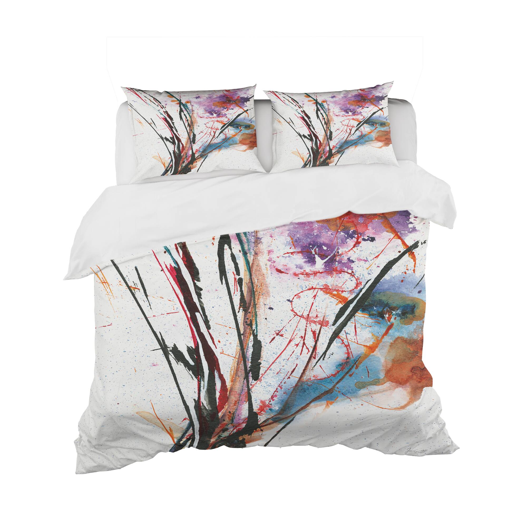 Designart 'Abstract Purple and Blue Flowers' Cottage Bedding Set - Duvet Cover & Shams