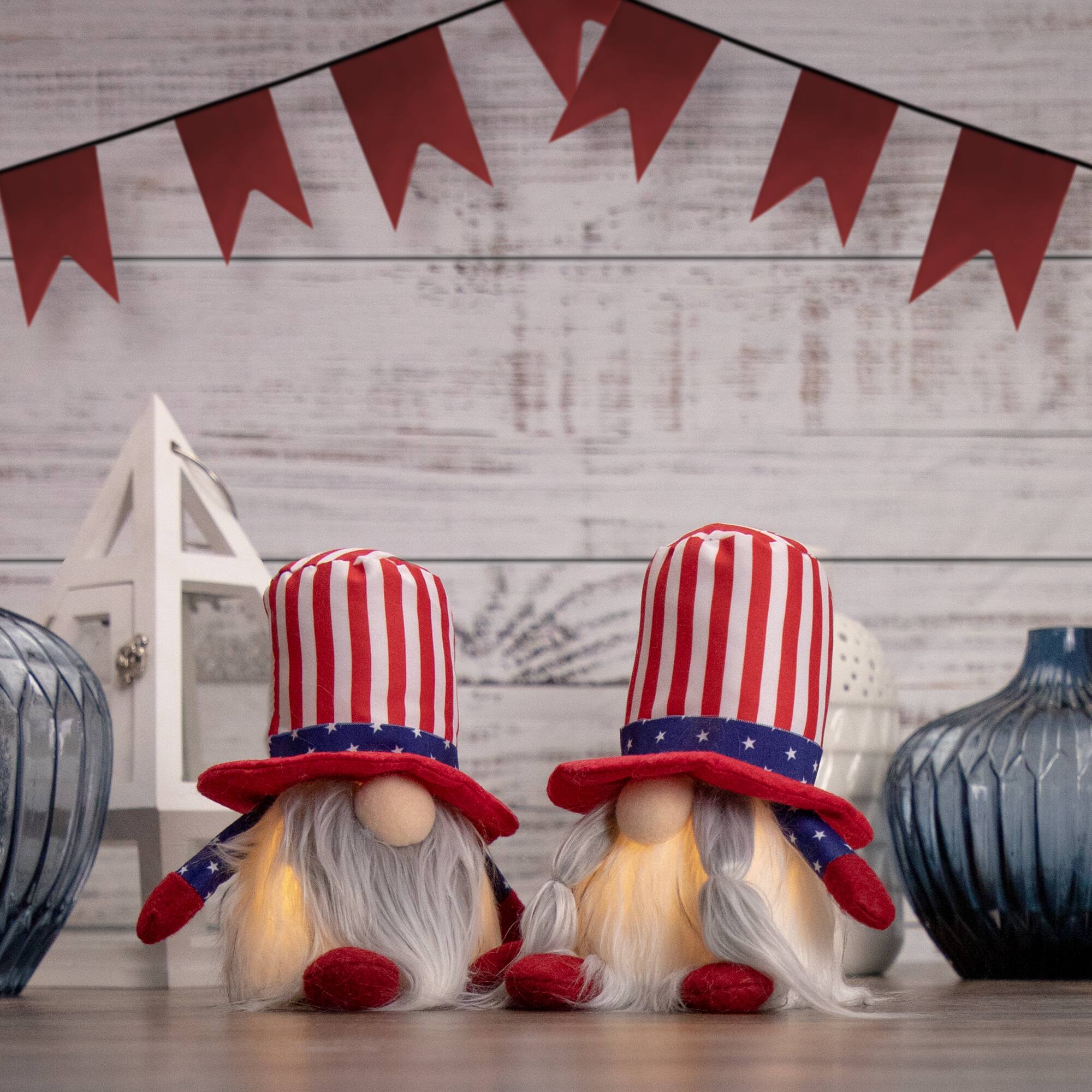 6" Lighted Americana Boy 4th of July Patriotic Gnome